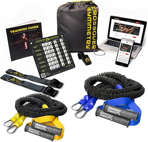 Crossover Symmetry El sistema de hombro incluye dos juegos de bandas de resistencia, accesorios guía de entrenamiento, tabla de ejercicios en línea