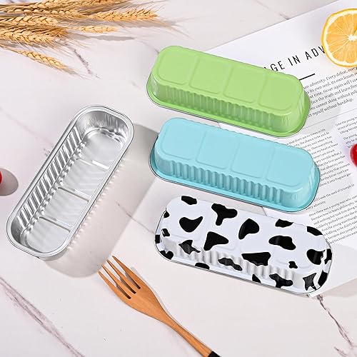 Miniatura 5 de Mini moldes para hornear pan con tapas y cucharas (paquete de 100 unidades, 6.8 onzas), moldes rectangulares de papel de aluminio para hornear,