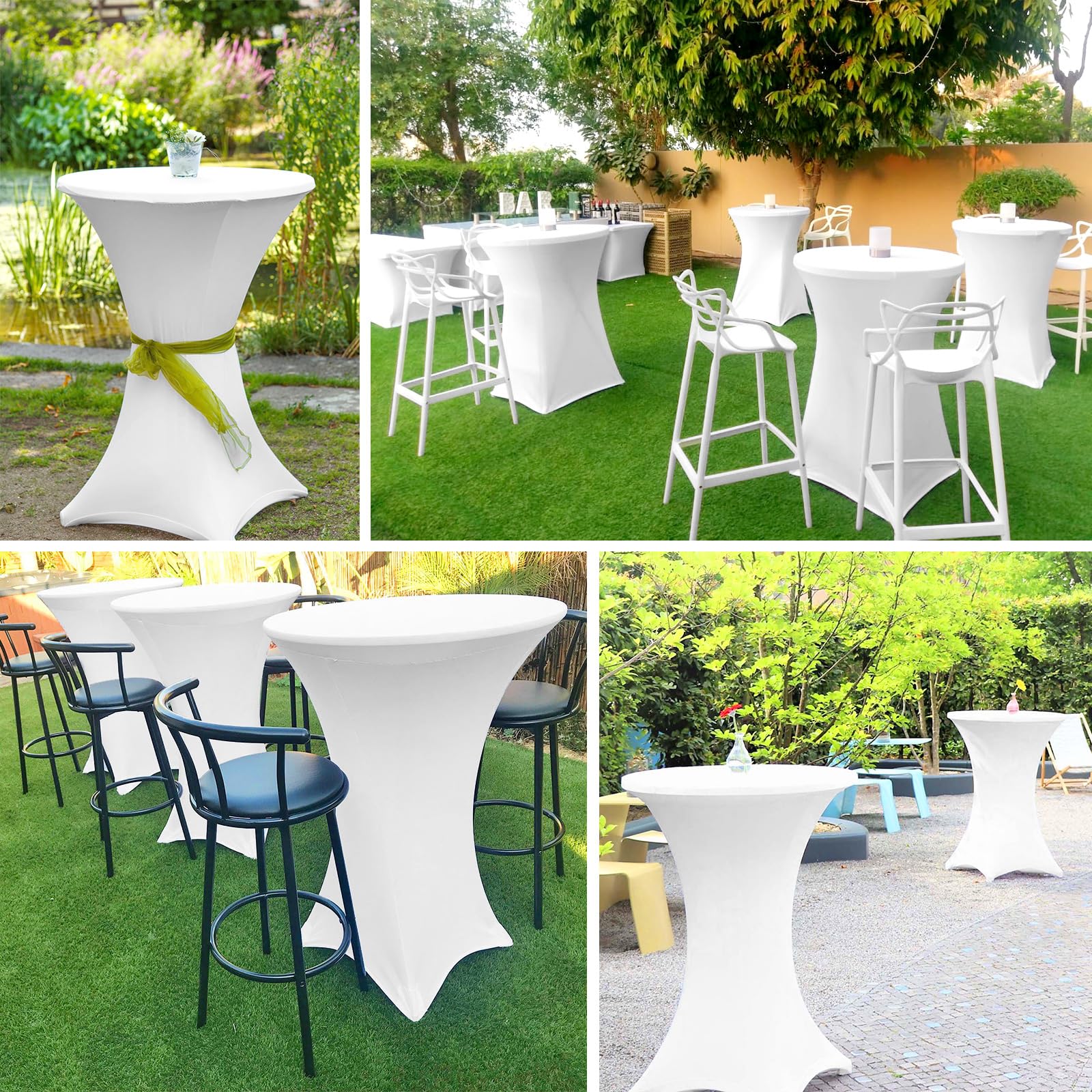 Set 6 Pezzi di Tovaglia Elastica in Spandex ad Angolo Quadrato per Cocktail Party, Adatto per Eventi di Nozze Ricevimenti bar, Tovaglia Circolare da Cocktail Alta (Bianco 80x110 cm)