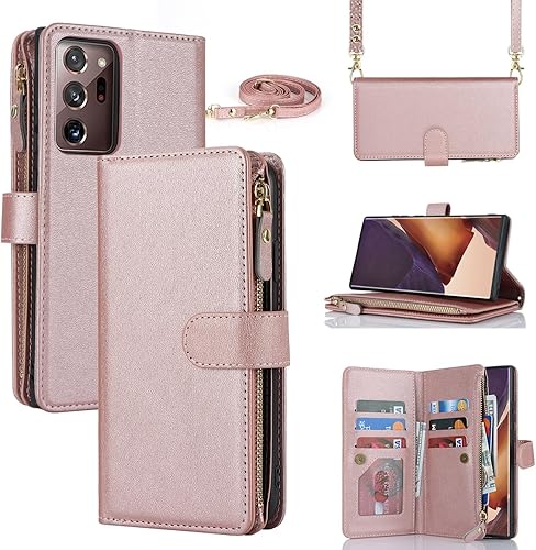 iCoverCase Funda tipo cartera para Samsung Galaxy Note 20 Ultra con tarjetero para mujer, correa cruzada con función atril, funda de piel sintética