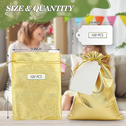 Miniatura 2 de DOYIDE 100 bolsas de regalo con cordón dorado, bolsas de joyería de 5 x 7 pulgadas, bolsas con cordón, bolsas brillantes para recuerdos de fiesta de