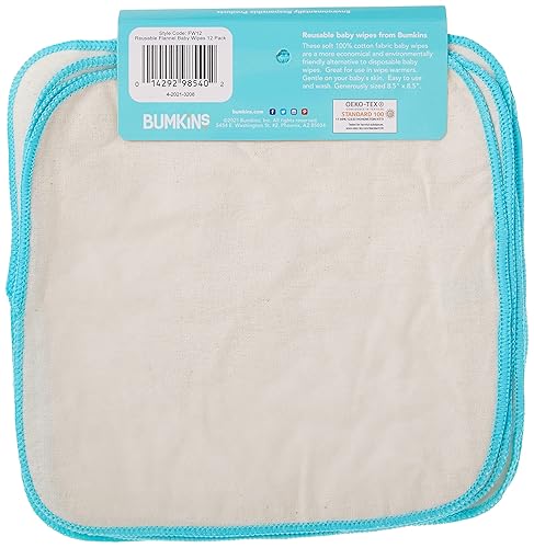 Miniatura 6 de Bumkins Toallitas reutilizables de franela para bebé, 12 unidades, naturales