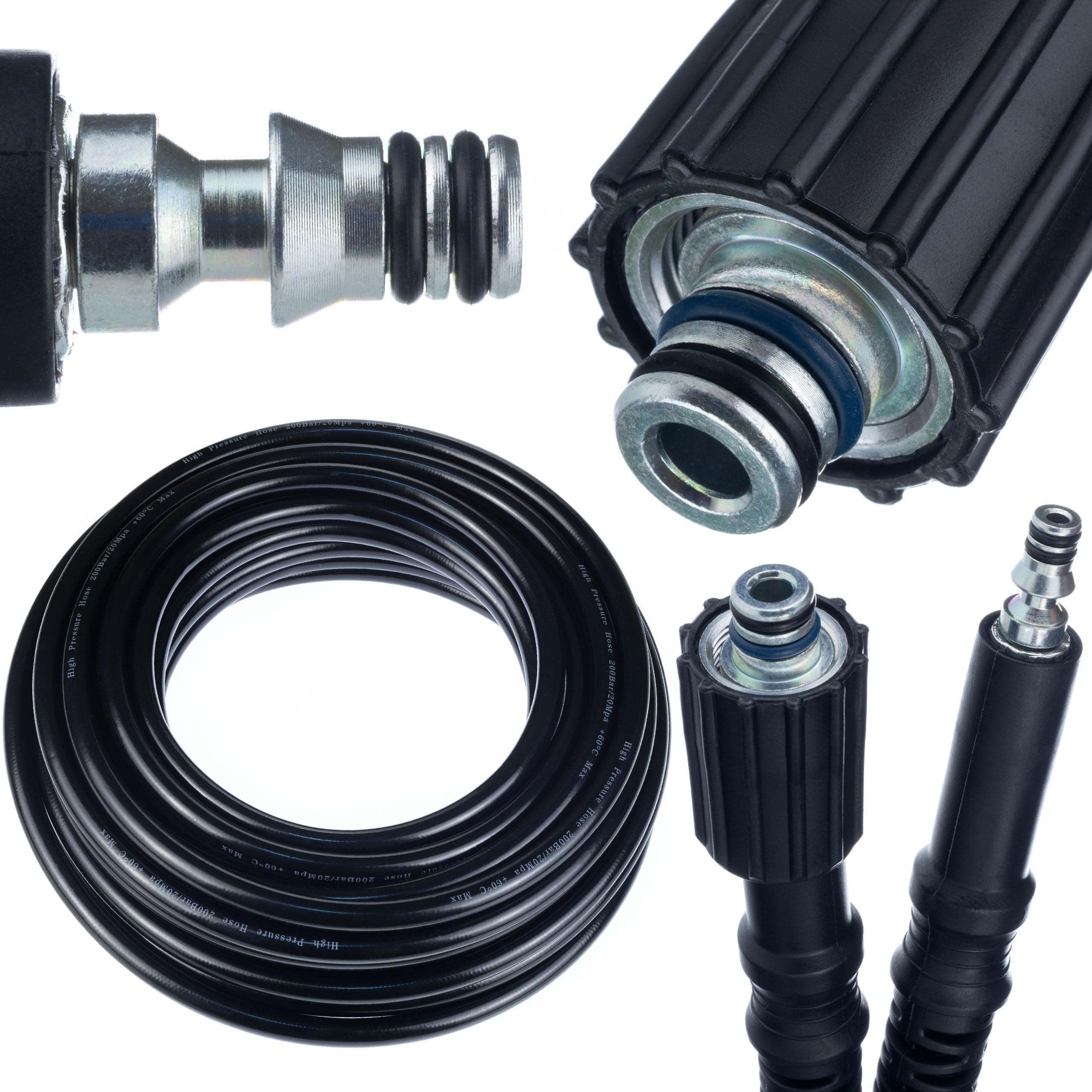 Manguera de alta presión de 10 m Click-M22 compatible con Parkside PHD 100/110/135 | 200 Bar | Refuerzo de nylon | Capa protectora de PVC