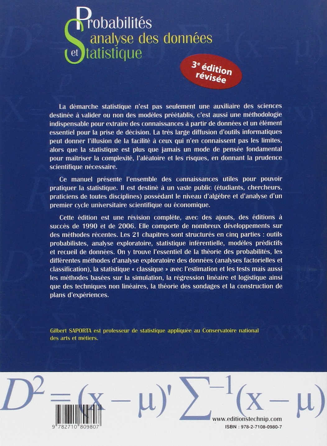 Probabilités, analyse des données et Statistique