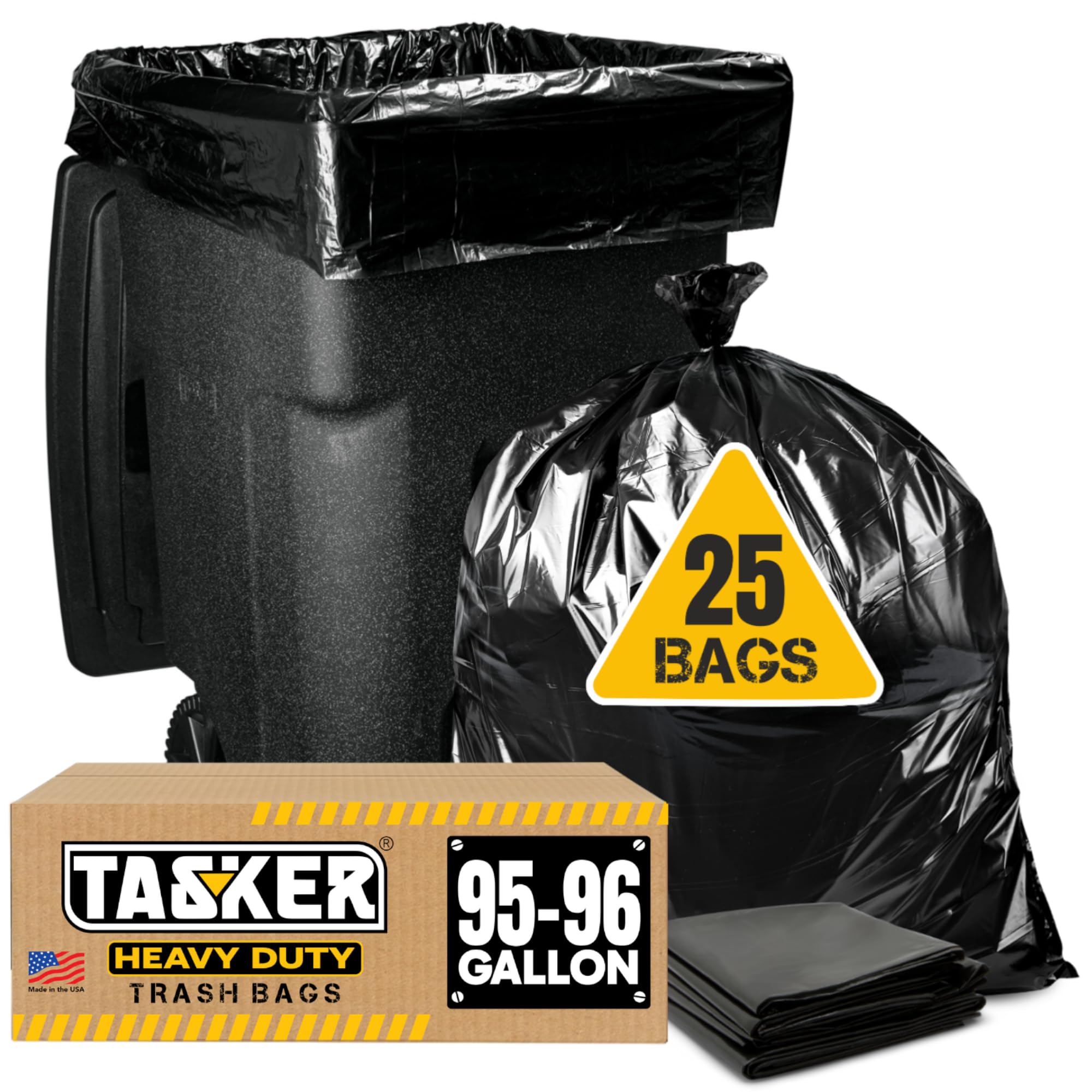 95-96 Gallon Trash Bags Heavy Duty (25 Bags w/Ties Value pack) Extra Large Trash Bags, 90 Gallon, 95 Gallon, 96 Gallon, 100 Gallon
