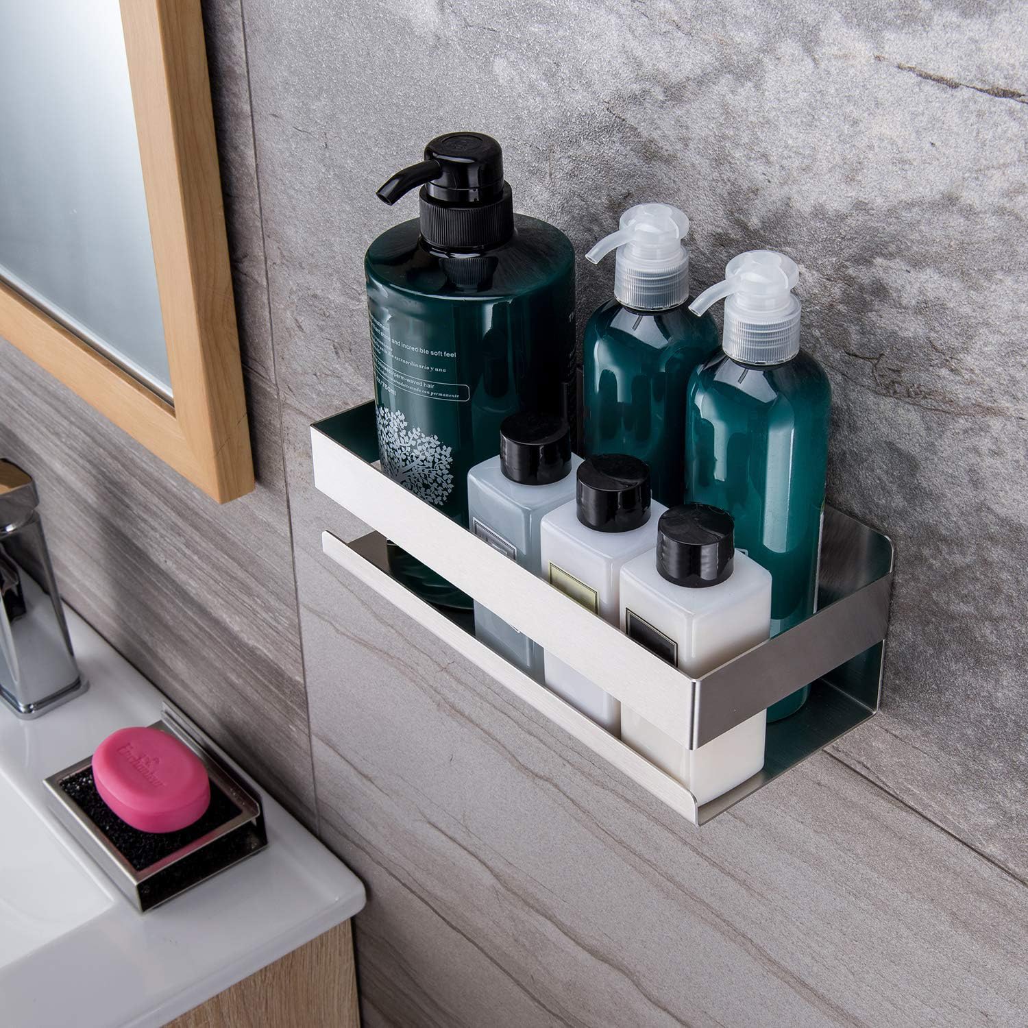 ZUNTO Mensola Doccia, Autoadesivo Mensole Bagno Angolare Organizzatore, SUS 304 Acciaio Inox