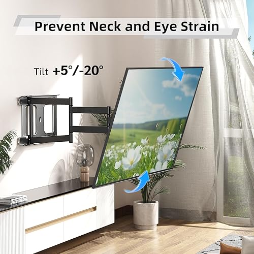 Miniatura 7 de Long Arm TV Wall Mount with 180°Swivel and Tilt +5/-20° Level Adjustment, TV Bracket Screen with Rotates 90° for TVs 37-75 Inches，Fits 8"-16" Wood