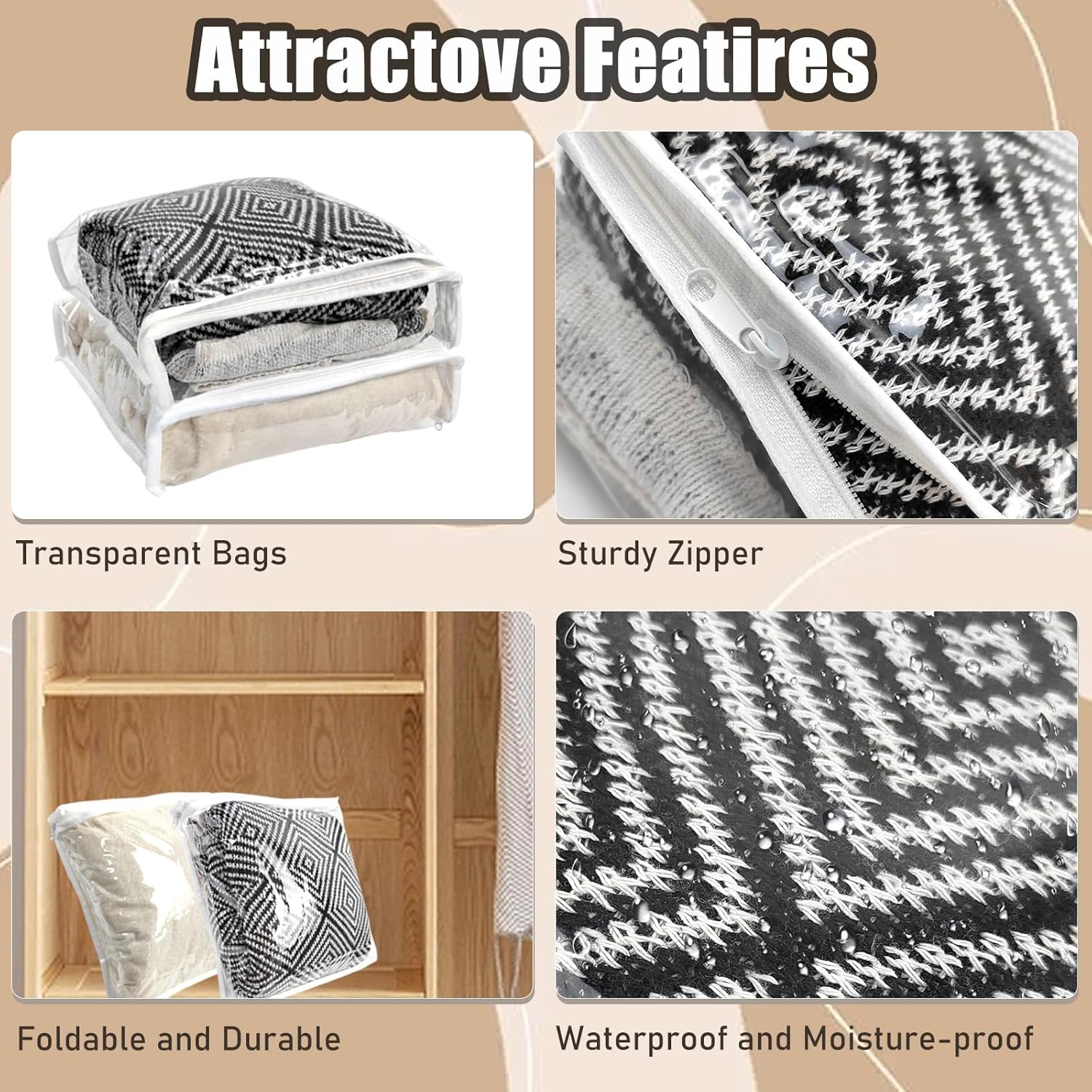 30Pcs Clear Vinyl Zippered Storage Bags - Blanket & Sweater Organizer, 10.5 x 10.5 x 2.5 Inch - Image 3