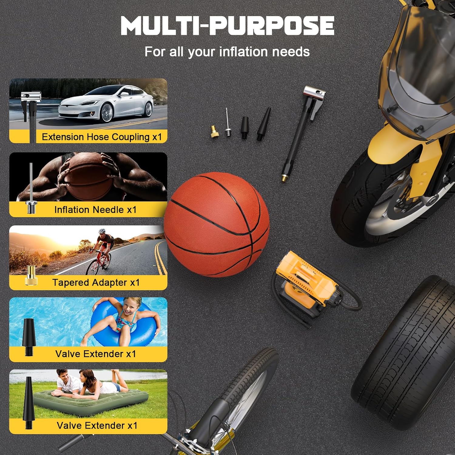 Tire Inflator Air Compressor Compatible with Dewalt 20V Battery, LIVOWALNY 160 PSI Cordless Portable Electric Air Pump 2025 Bigger LCD Digital Pressure Gauge for Car, Bike, Sport Ball (No Battery) - Image 7