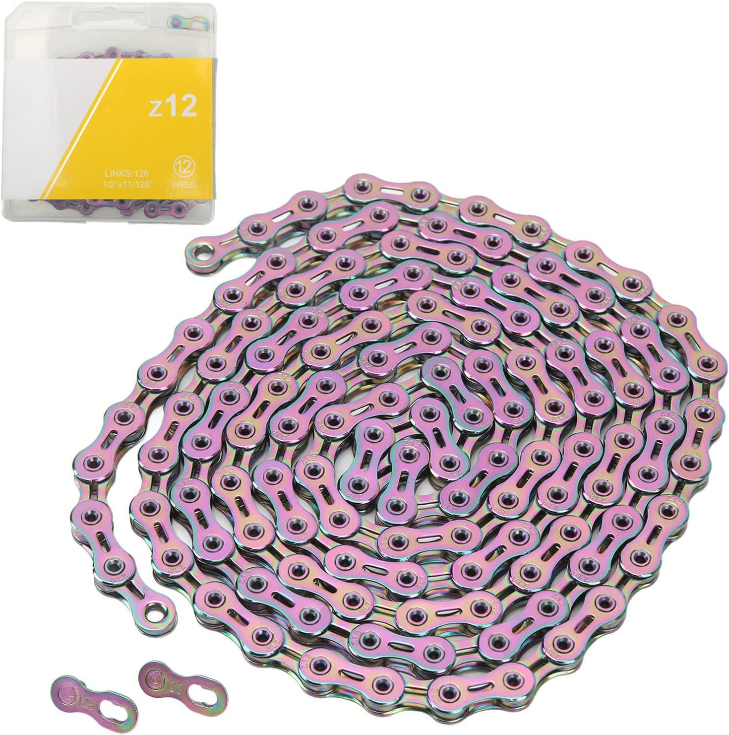 12 Speed Chain, Full Hollow Alloy Steel 12 Speed Chain for Mountain Road with Buckle (Colorful)