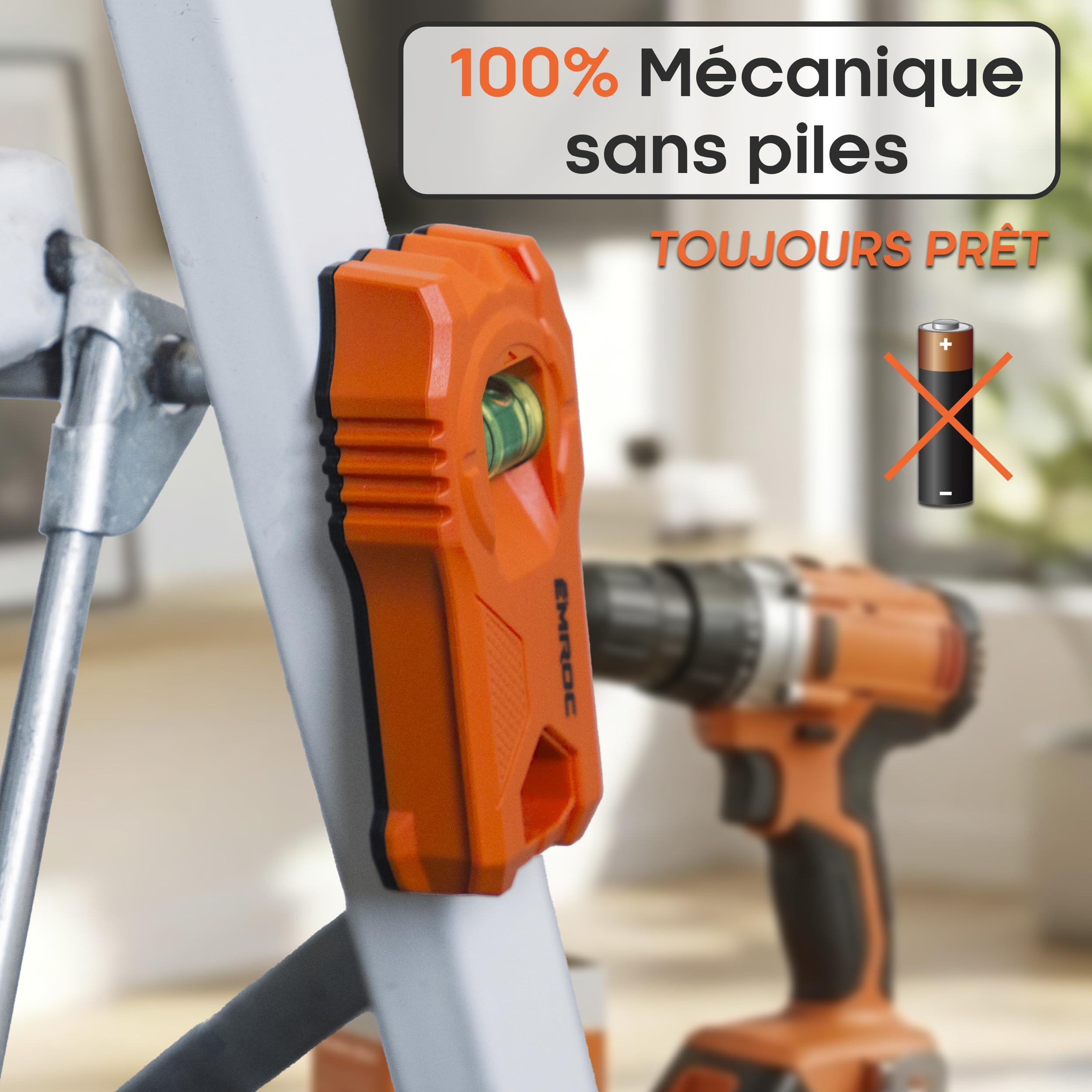Aimant Placo sans Pile EMR-M11 - Détecteur Montant BA13 Néodyme | Aimant puissant | Niveau à bulle | Rails montants métalliques | Marque française | Plaquiste électricien plombier