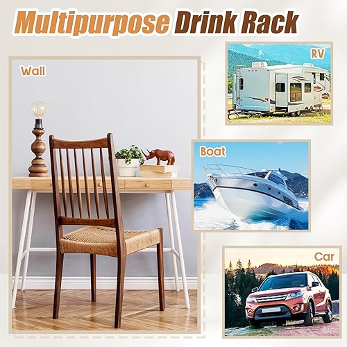 Miniatura 7 de Tioncy Paquete de 8 portavasos ajustables con tornillos, soporte universal plegable de plástico montado en la pared para botellas de agua y bebidas,