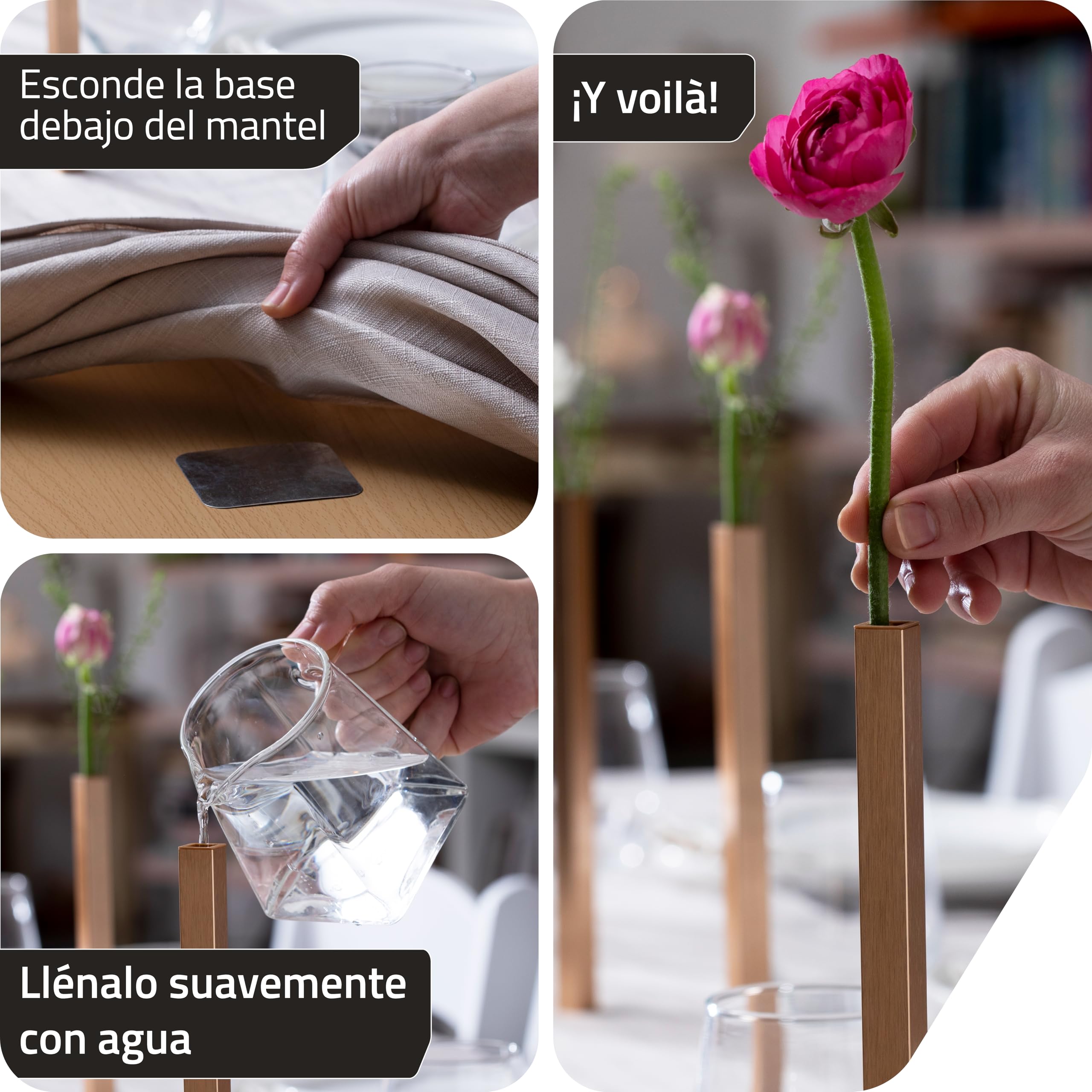 Peleg Design – Set de 5 Jarrones Magnéticos Dorados de Aluminio, Decoración Moderna para Hogar y Jardín, Ideal para Flores Reales o Artificiales (Dorado)