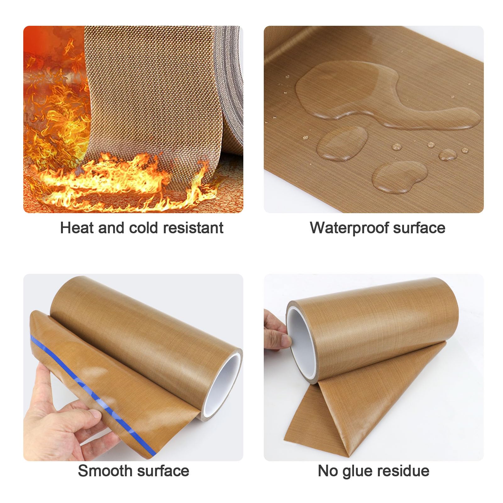 BOMEI PACK Nastro in tessuto di vetro PTFE, 25,4 cm x 10,1 m, ad alta temperatura, resistente all'abrasione, protezione superficiale per macchina sottovuoto