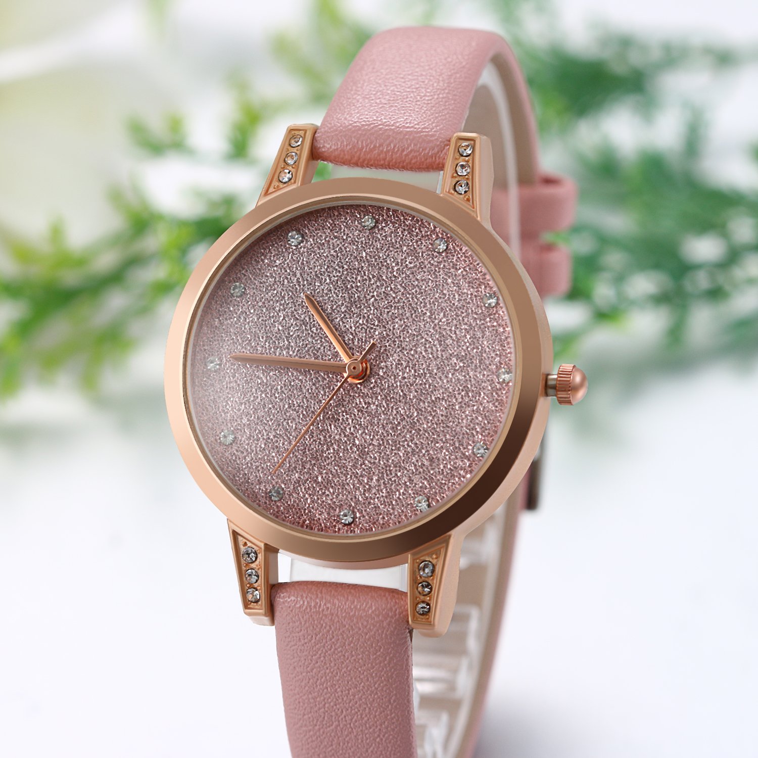 JewelryWe Reloj de pulsera de cuarzo para hombre y mujer, de lujo, simple y brillante, con cielo estrellado