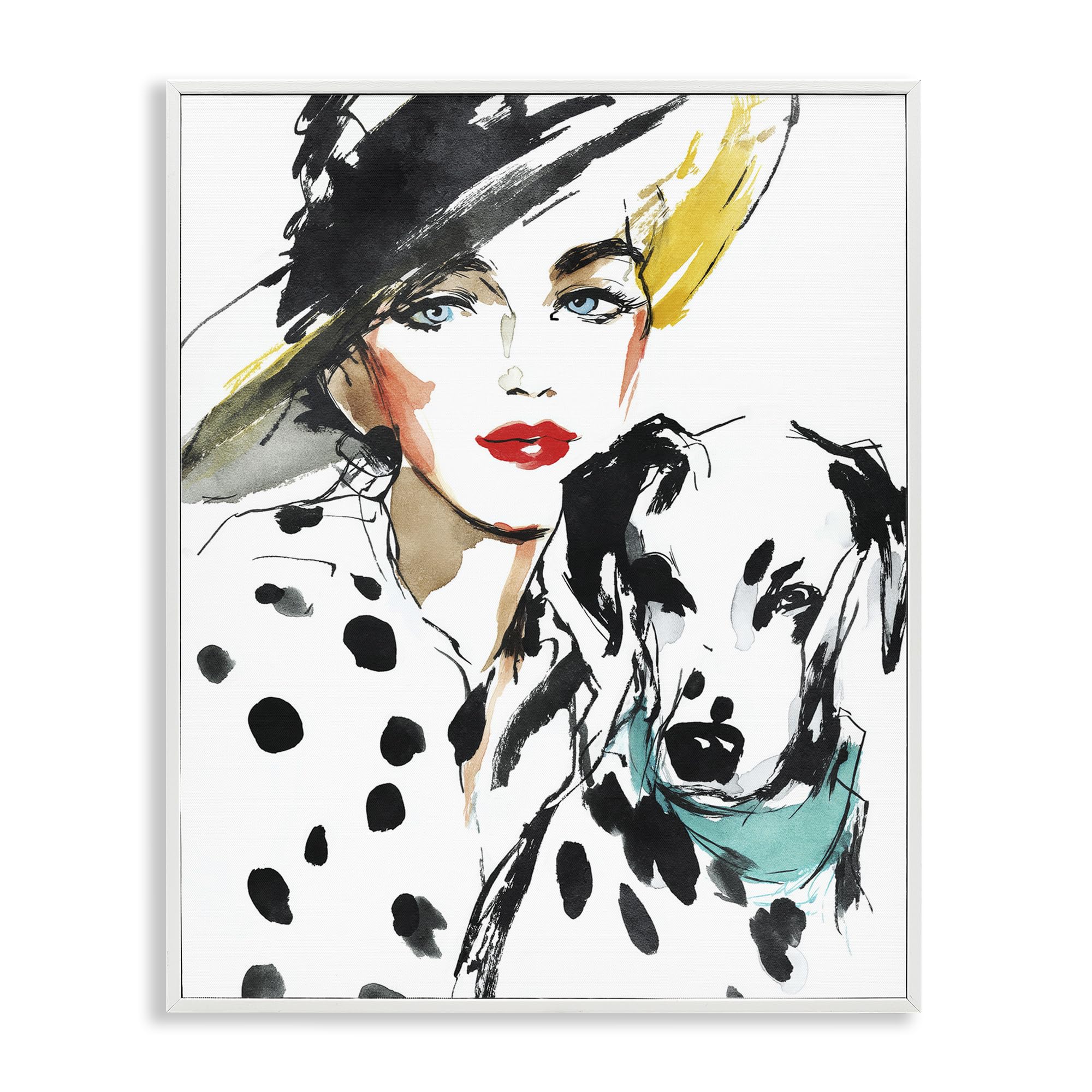 Stupell Industries Coastal White (Textured) 'Trendy Dalmatian Muse'| Framed Giclee Art