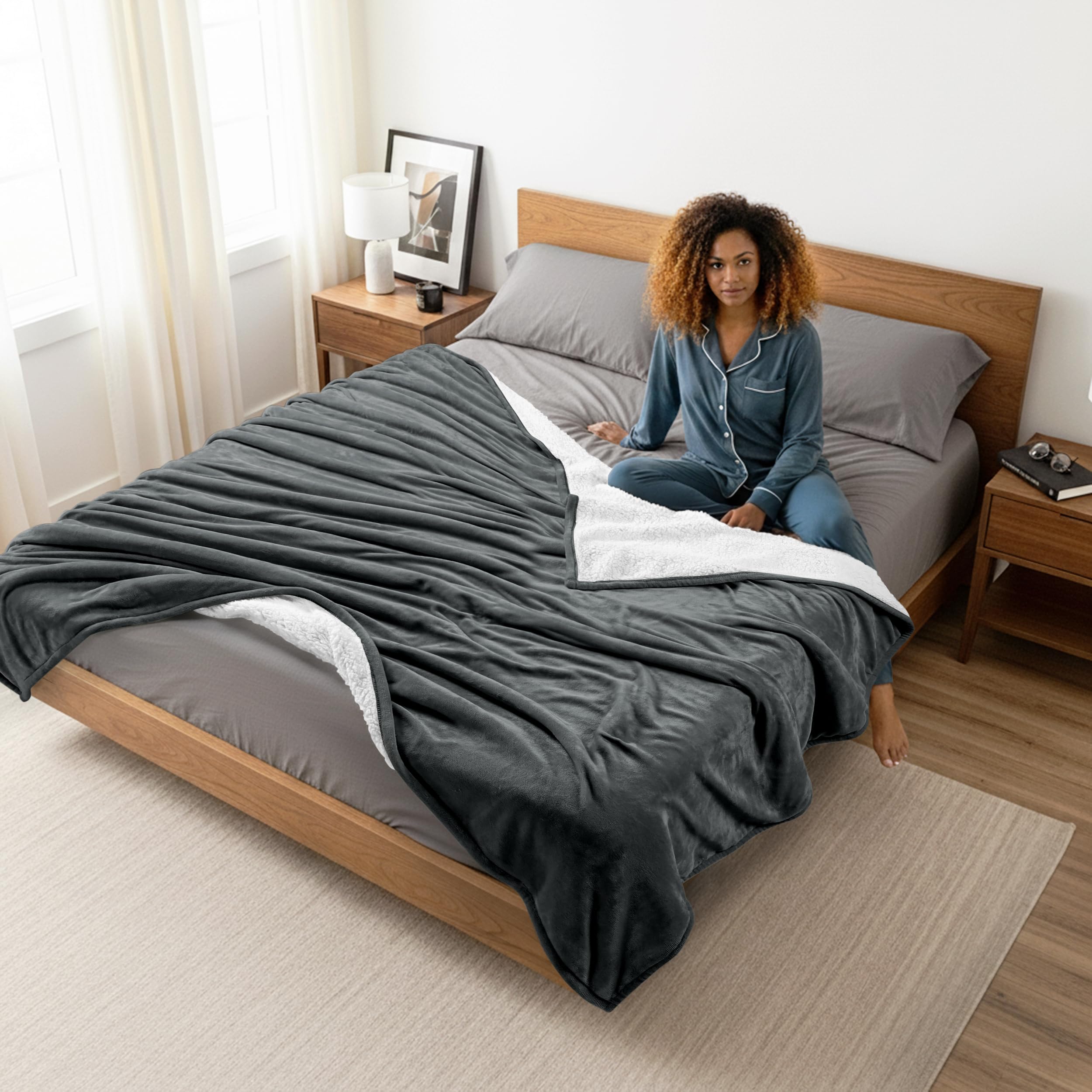 Utopia Bedding Sherpa Blanket Queen Size [Grey, 90x90 Inches