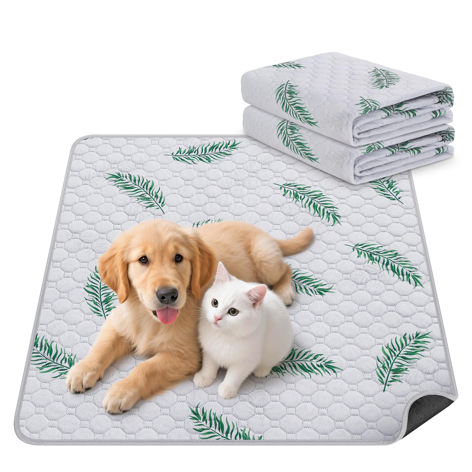 Washable Dog Pee Pads, Non-Slip Waterproof, 61 x 61 cm, 2 Pack, Leaf