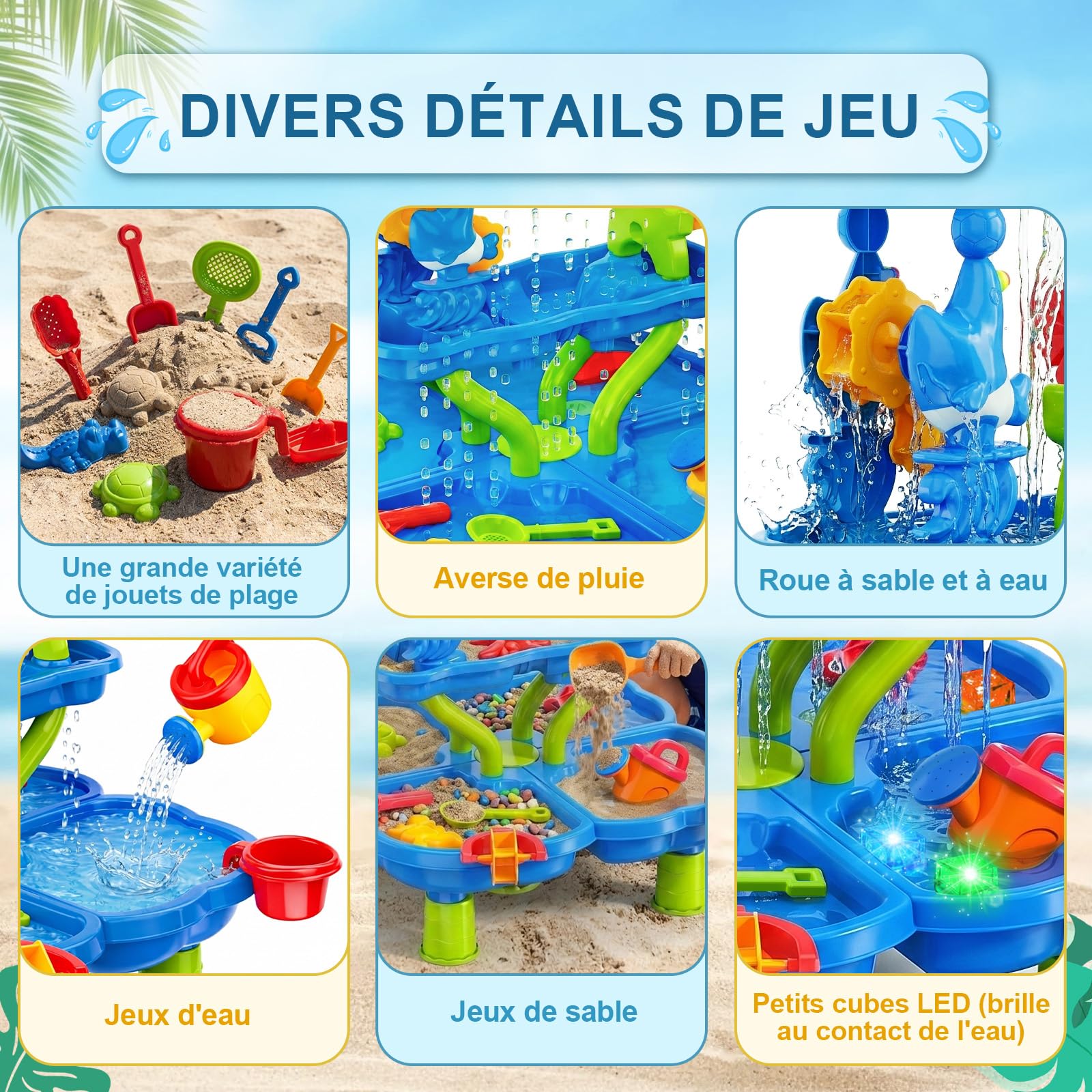 Table de Jeux d’Eau pour Enfants, Table de Sable et d’Eau à 4 Niveaux avec Accessoires de Bac à Sable, Grande Table d’Eau pour Jardin, Plage et Été, Jouet d’Eau pour Enfants dès 3 Ans