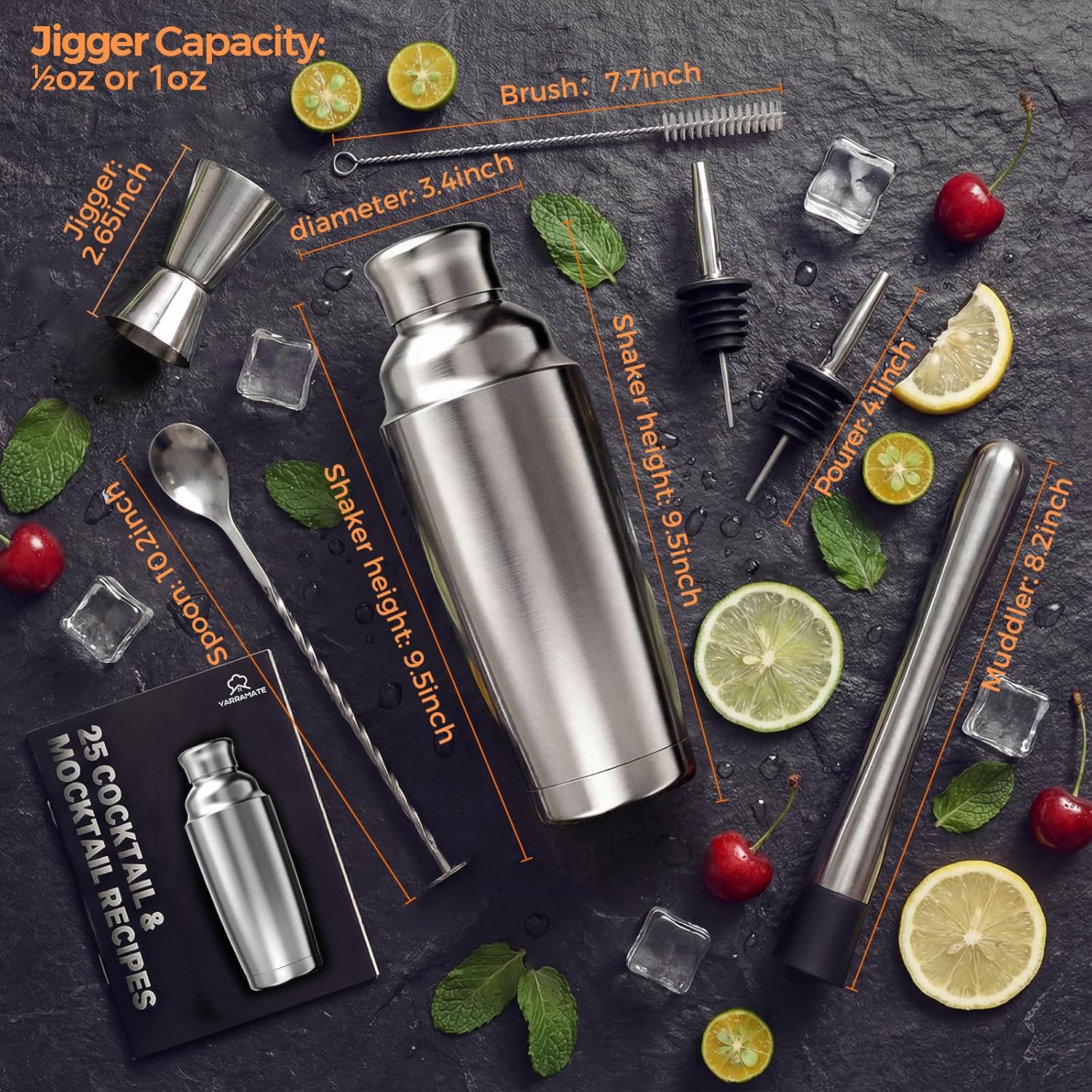 YARRATE Hybrid Vacuum Insulated Cotail Shaker Set with Strainer,