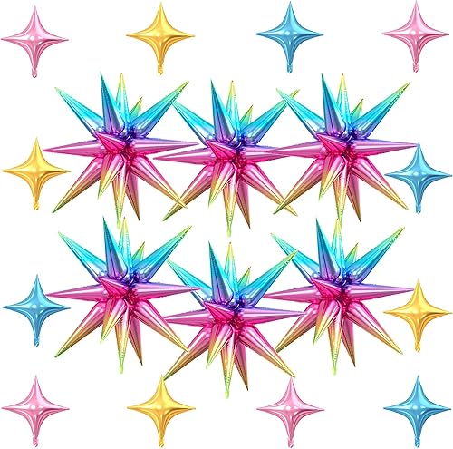 Miniatura 15 de 18 globos de estrella rojos, verdes y dorados, globos de aluminio de estrellas de Navidad con 6 globos de estrella en explosión de 22 pulgadas, 12