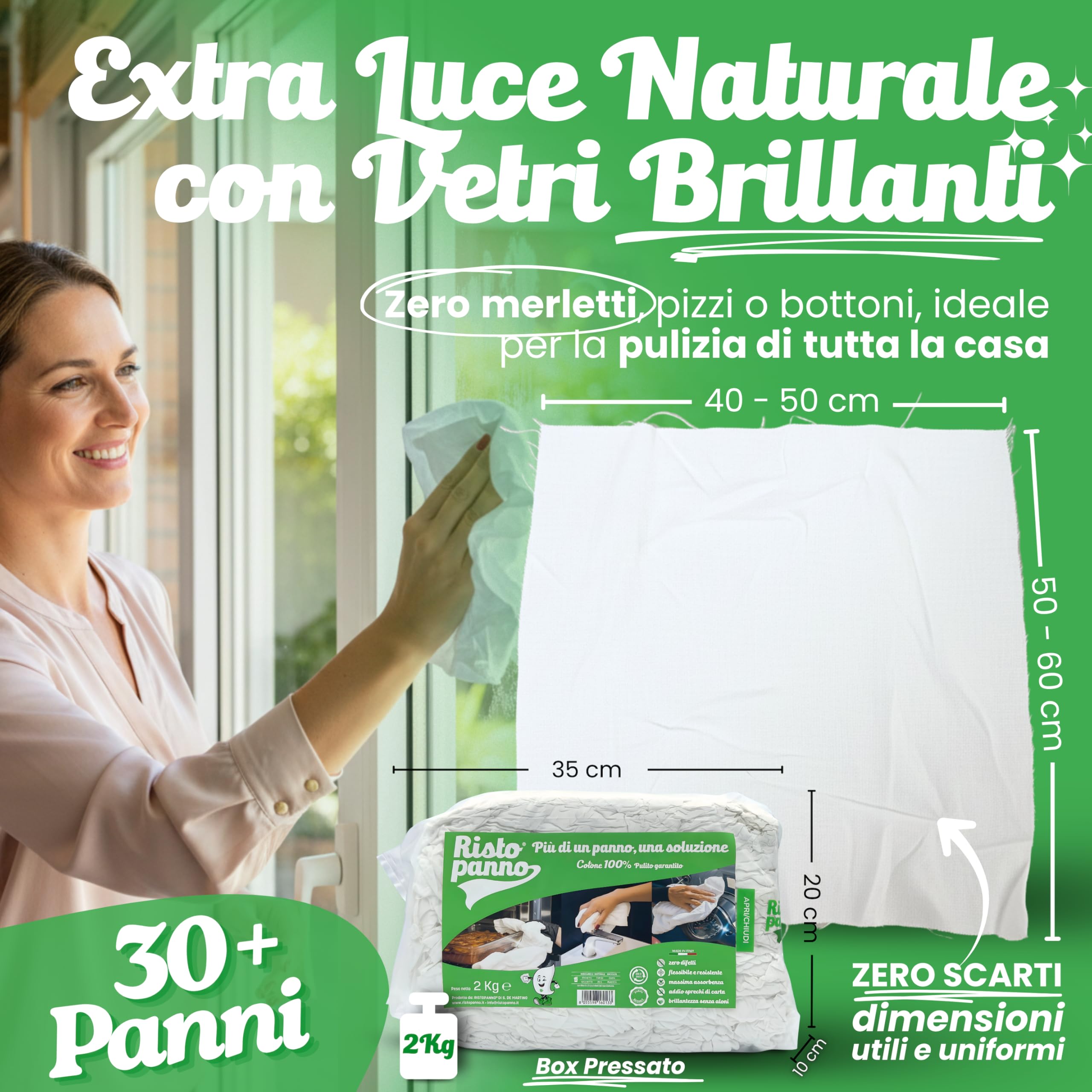 Ristopanno Home – Panni Multiuso - Stracci Bianchi Cotone 2 KG - Non Lascia Aloni - Uso Quotidiano per Casa, Auto, Moto e Garage - Lavabili Flessibili e Resistenti – Massima Assorbenza