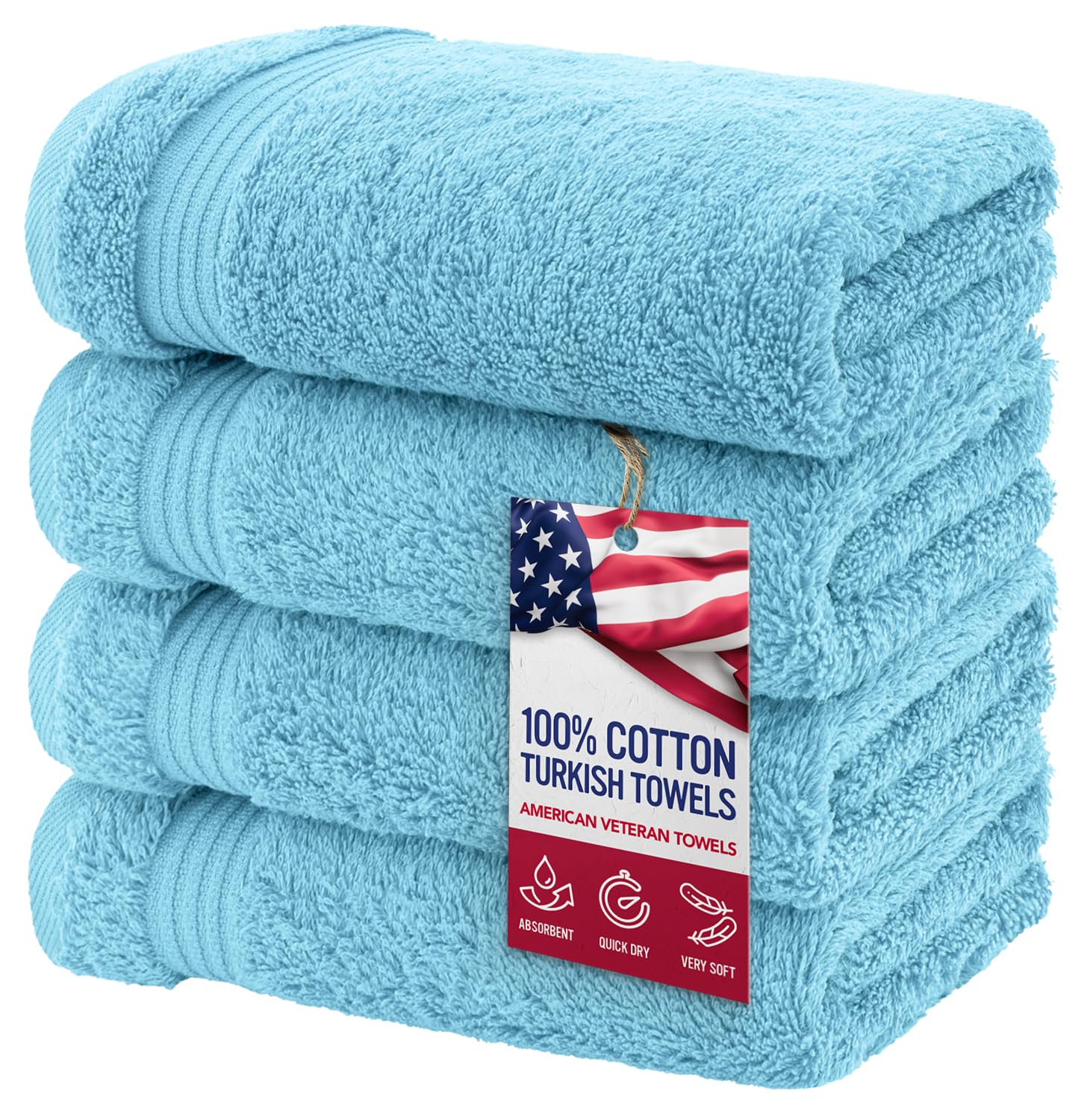 American Veteran Towel, Hand Towels for Bathroom Set of 4, 100% Cotton Turkish Hand Towel Sets, Soft Hand Face Towels, Sky Blue Hand Towels