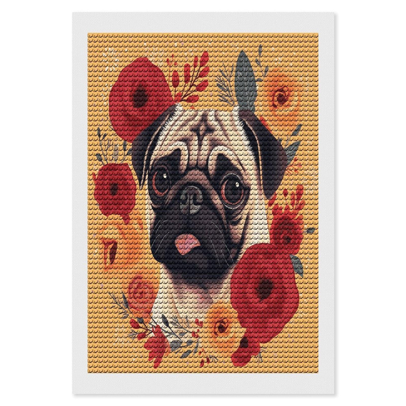 JTREHY Pug Flower Diamond Art Kits Personalized DIY Round Diamond Painting Kits for Beginner Full Drill Diamonds Dots Paintings for Adults Gem Art Crafts Home Decor
