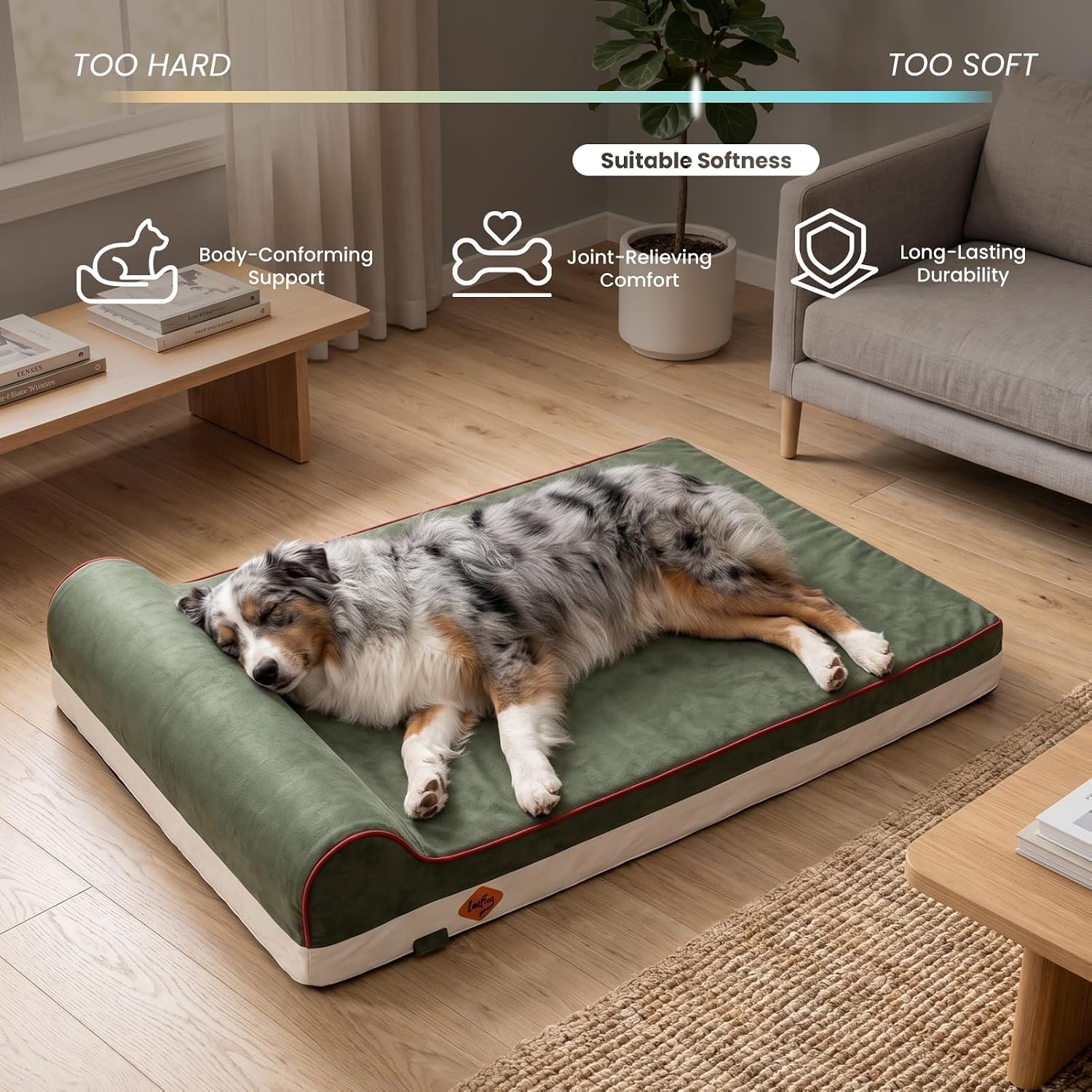  Orthopedic Memory Foam Dog Bed with Pillow and Durable Water Proof Liner & Removable Washable Cover & Smart Design Medium (34"x22"x5.5"), Dark Green thumbnail