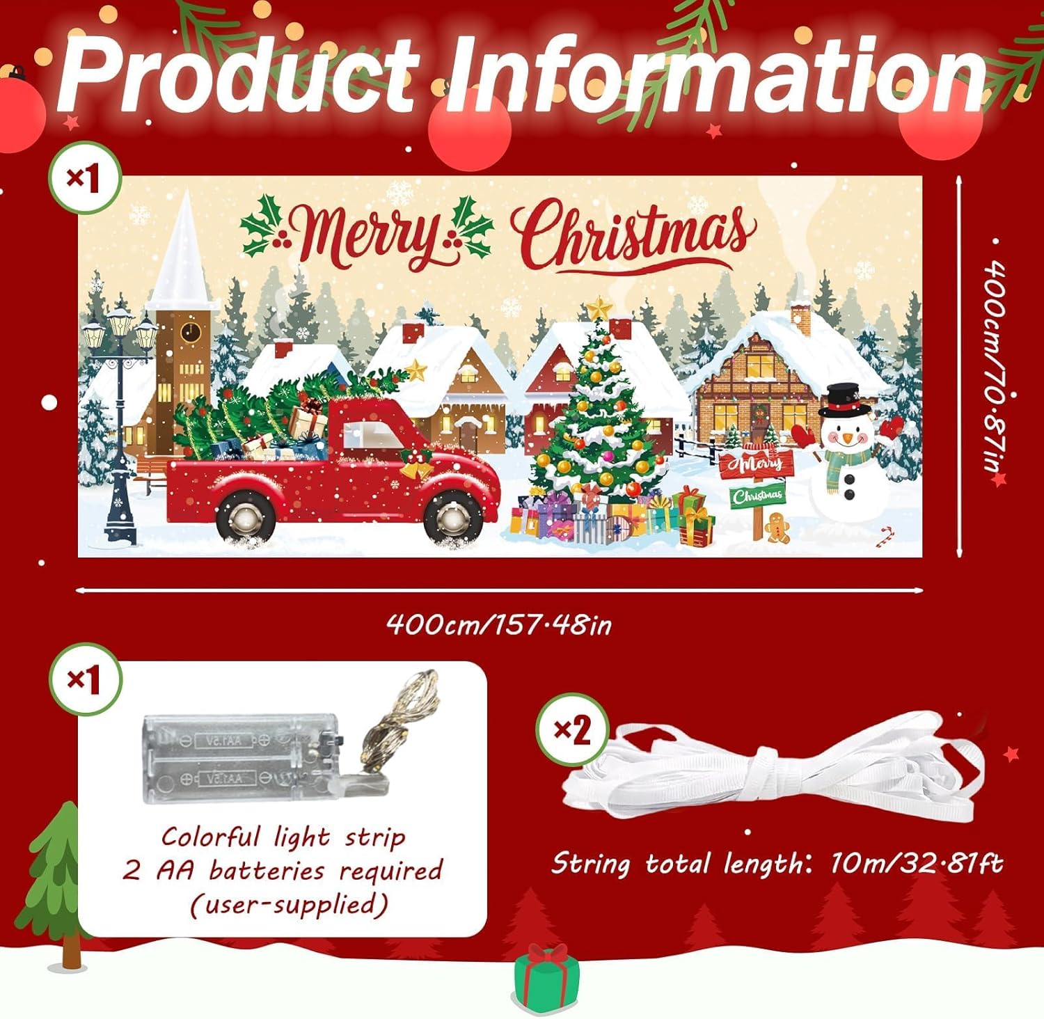 Condition photo showing New/Like New for Christmas LED Garage Door Cover Decoration,13 X 5.9 ft with LED String Lights Large Christmas Garage Door Decorations Outdoor Winter Snowman Banner Garage Door Backdrop