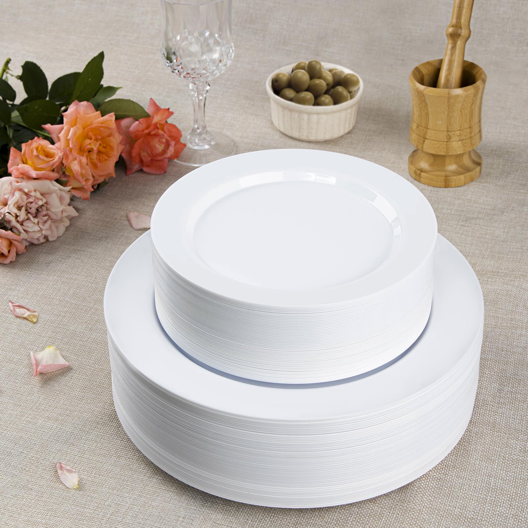 60 Piece White Disposable Dinnerware Set - Plates & Bowls -5