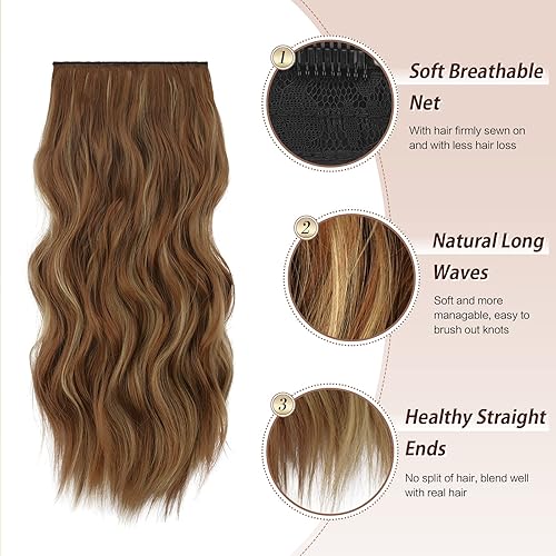 Miniatura 3 de FESHFEN Extensiones de cabello sintético con clip, 4 piezas de cabello grueso y ondulado con clip, extensiones de cabello sintético para mujer,