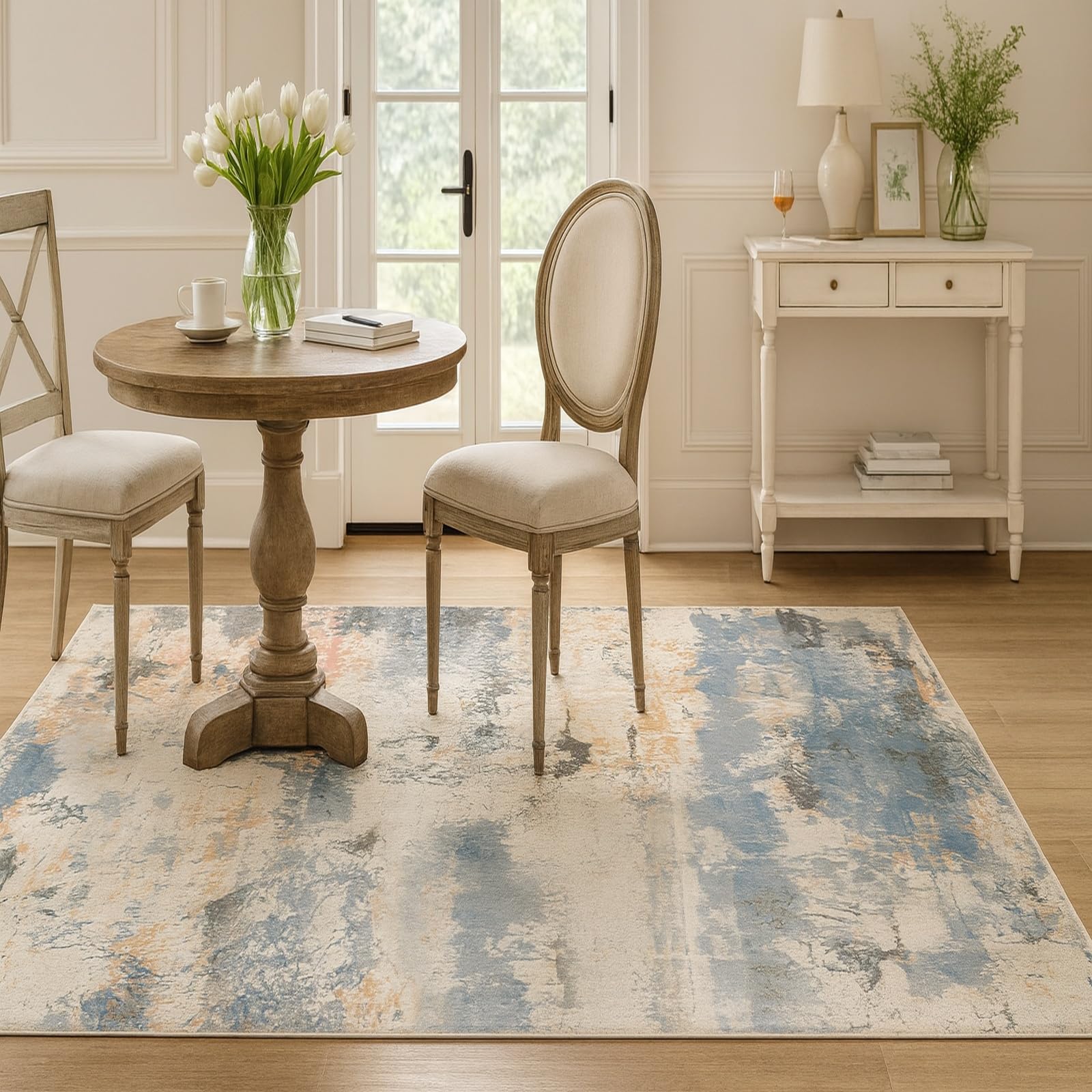 Tapis pour salon moderne abstrait orange et bleu 80x120 cm pour couloir