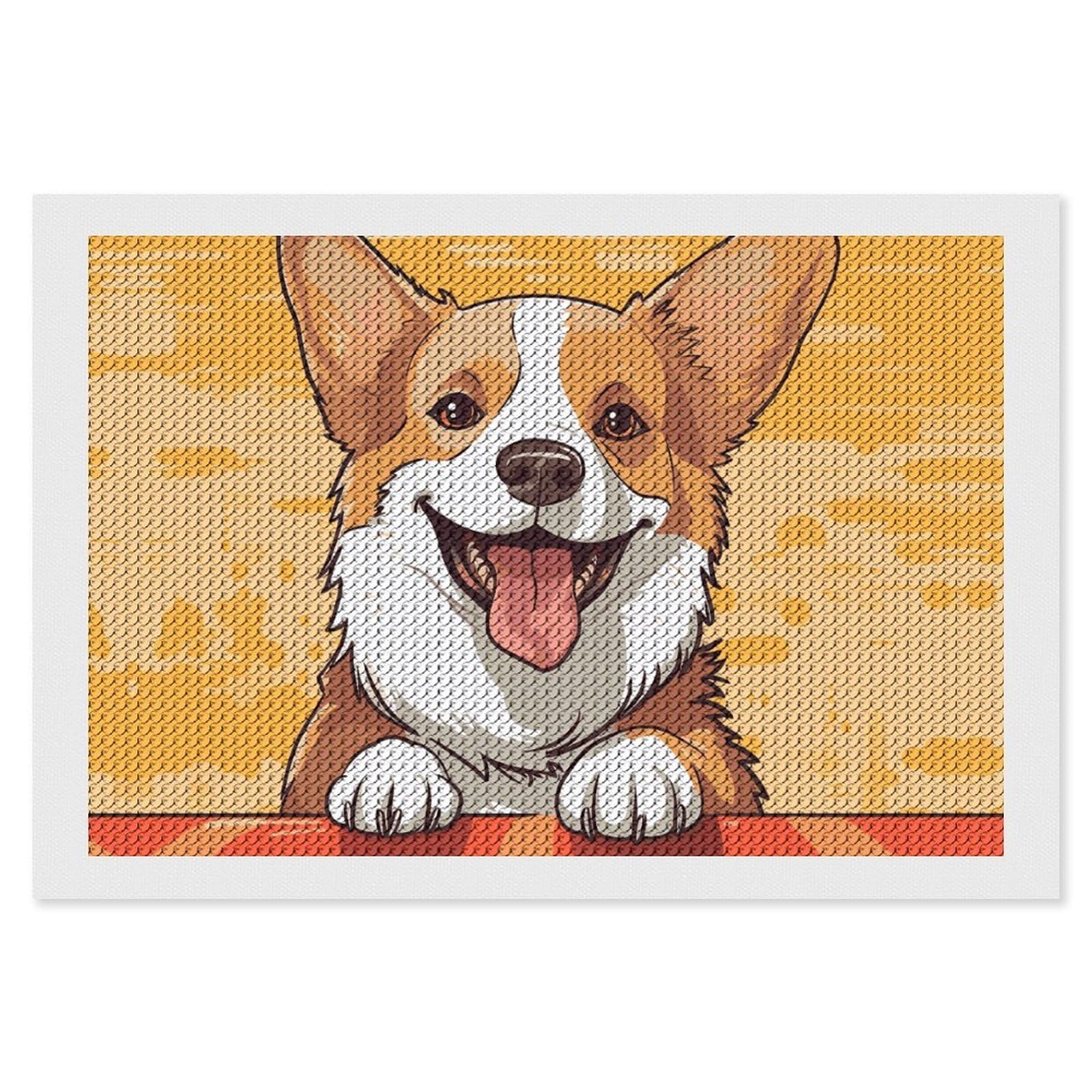 NONHAI Diamond Painting Kits for Adults - DIY Diamond Art Kits for Beginners - Full 5D Paint Drill Diamond Dots Paintings- Cute Corgi Dog Diamonds Pictures Gem Art and Craft Wall Decor 8"x12"