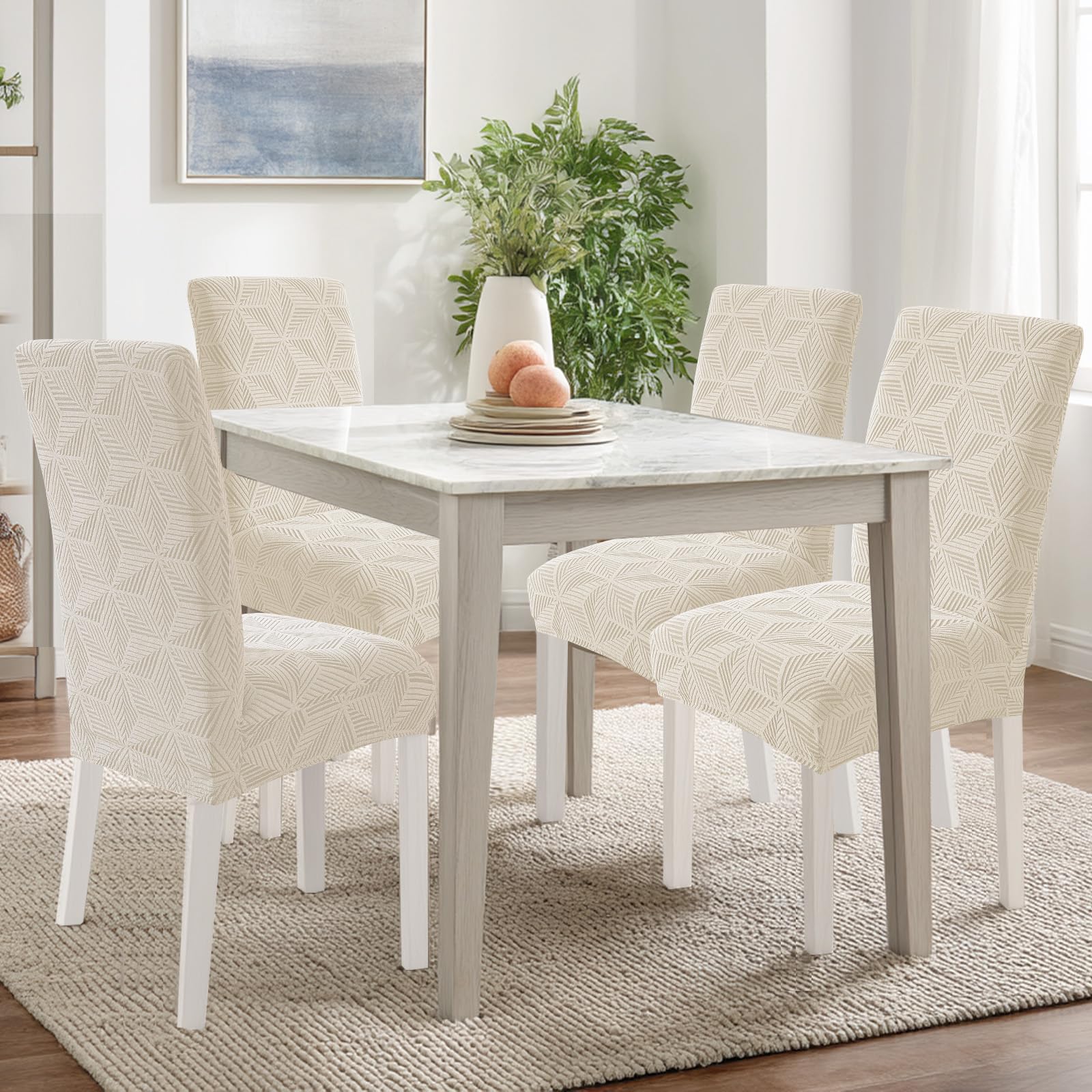 Ystyle Coprisedie con Schienale 4 Pezzi, Coprisedie Elasticizzato, Copri Sedie Soggiorno Cucina, Universali Fodera Sedia Antigraffio Gatto, Moderno Antimacchia Copertura Sedia, Beige