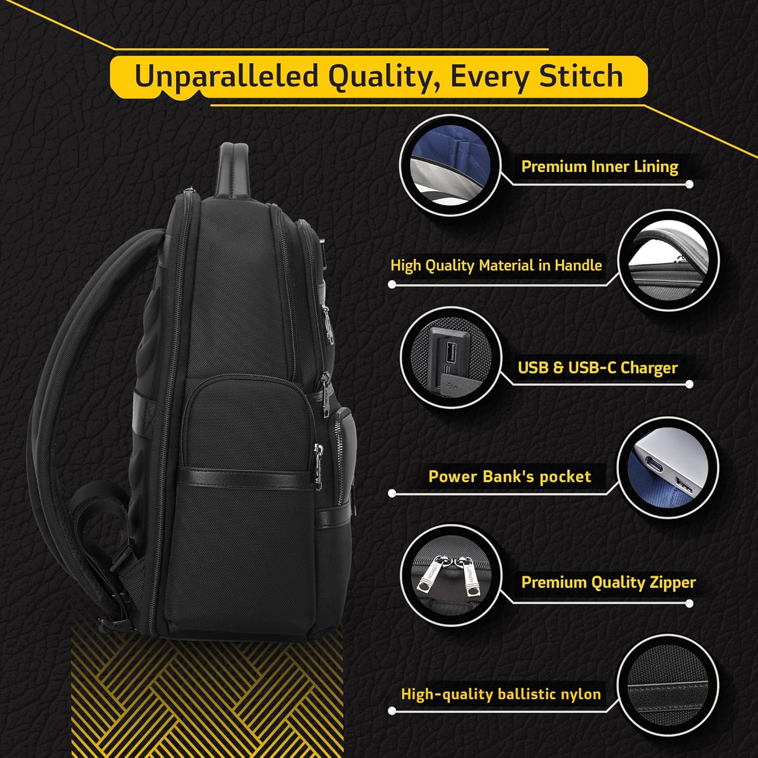 Laptop Business Backpack for Men & Women, Work Backpack Fits 15.6 Inch, Premium Quality Travel Bag with USB Charging Port, Water-Resistant, Durable Ballistic Nylon, Bookbag with Multiple Pockets - Image 4