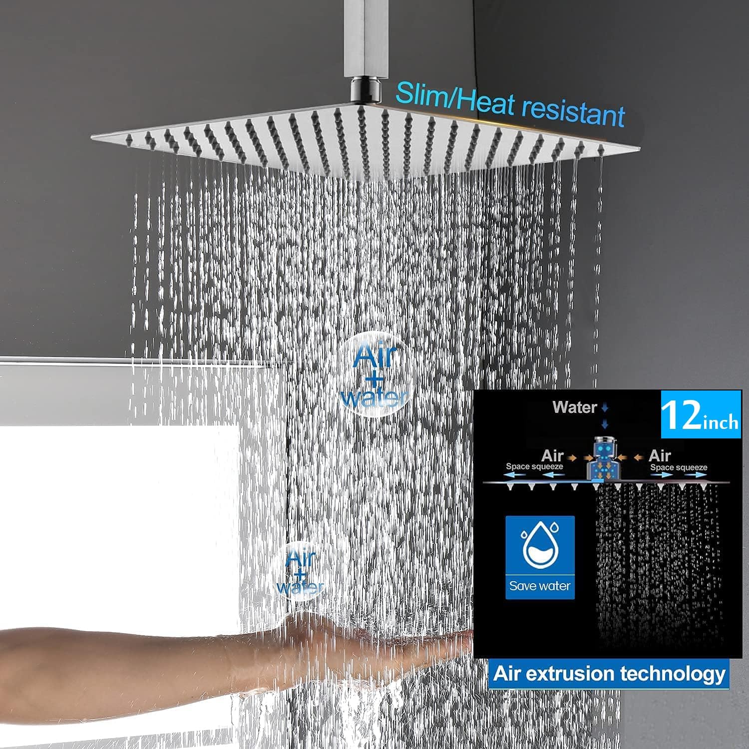 All Metal 12'' Rain/Rainfall Shower Head with Handheld Spray Combo, High-Pressure Square Shower Head with 13'' Extension Arm, Dual Chrome Shower Heads with 78'' Hose, Waterfall Showerhead