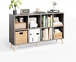 8-Cube Bookshelf 2 Tier Retro Bookcase with Legs, 47" Wood Bookshelves Storage Organizer Shelf, Freestanding Open Book Shelves for Bedroom Living Room Office, Rustic Brown