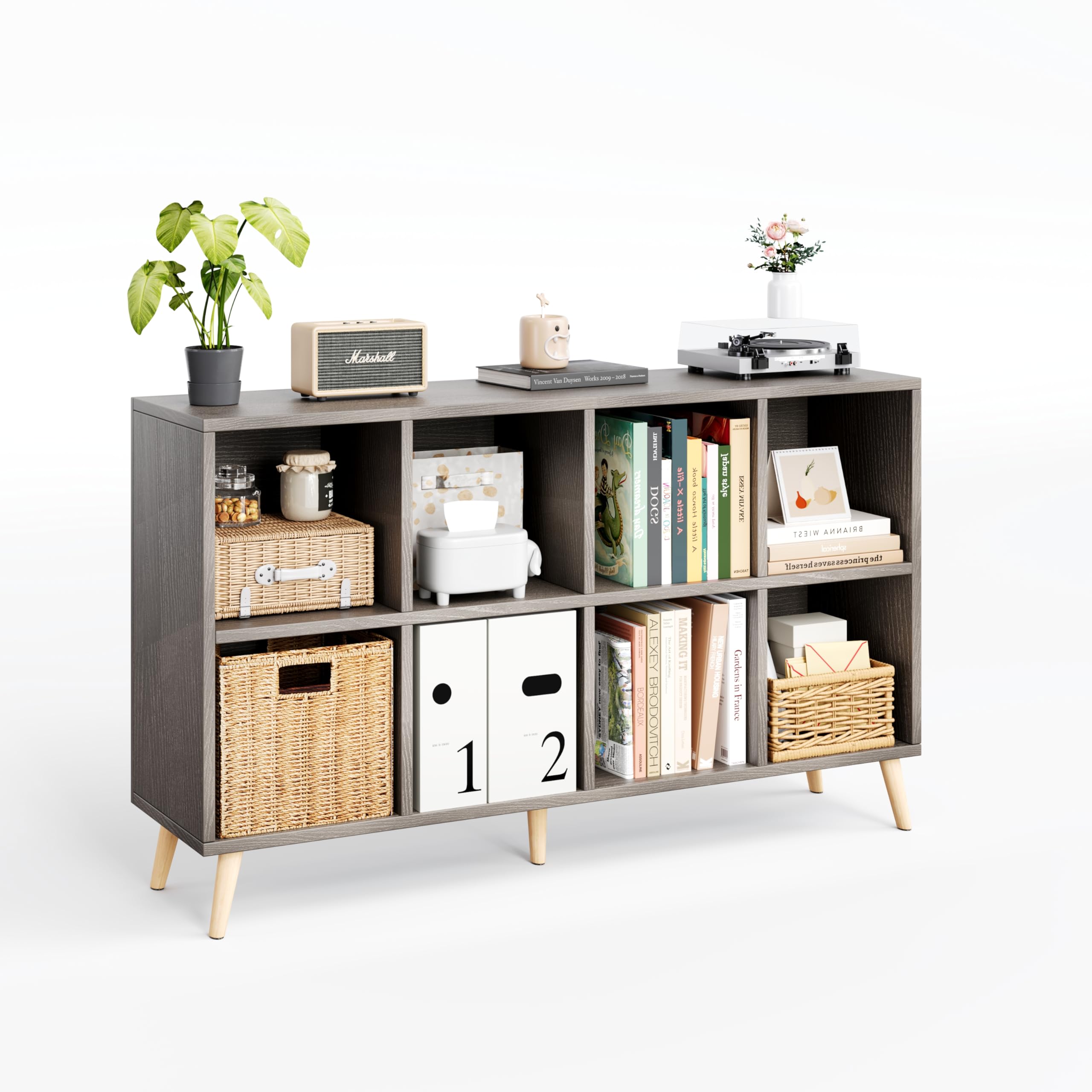 Amazon.com: Flrrtenv 8-Cube Bookshelf 2 Tier Retro Bookcase with