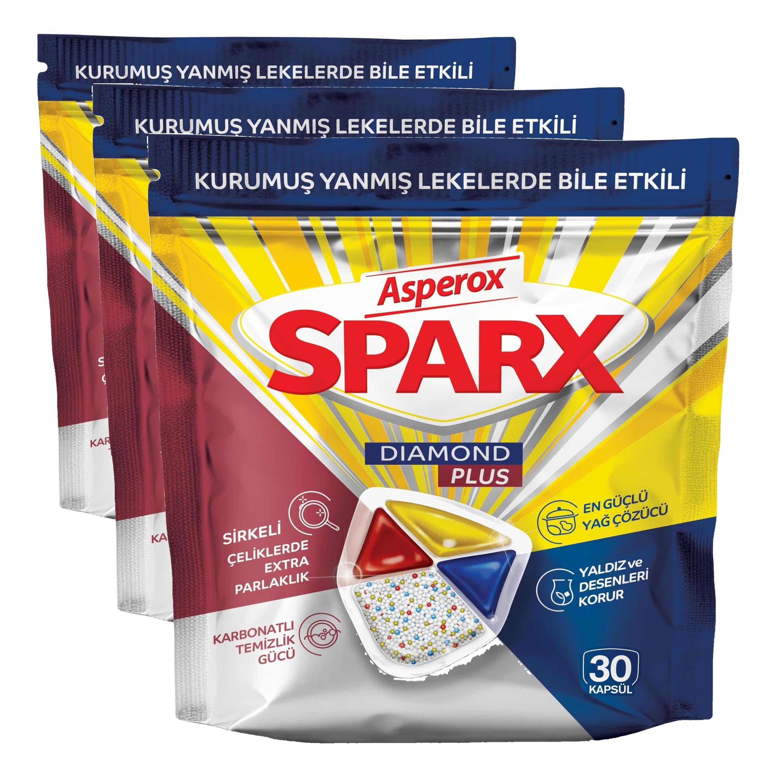 Asperox Sparx Diamond Plus 30'lu Bulaşık Makinesi Deterjanı (3 paketi)