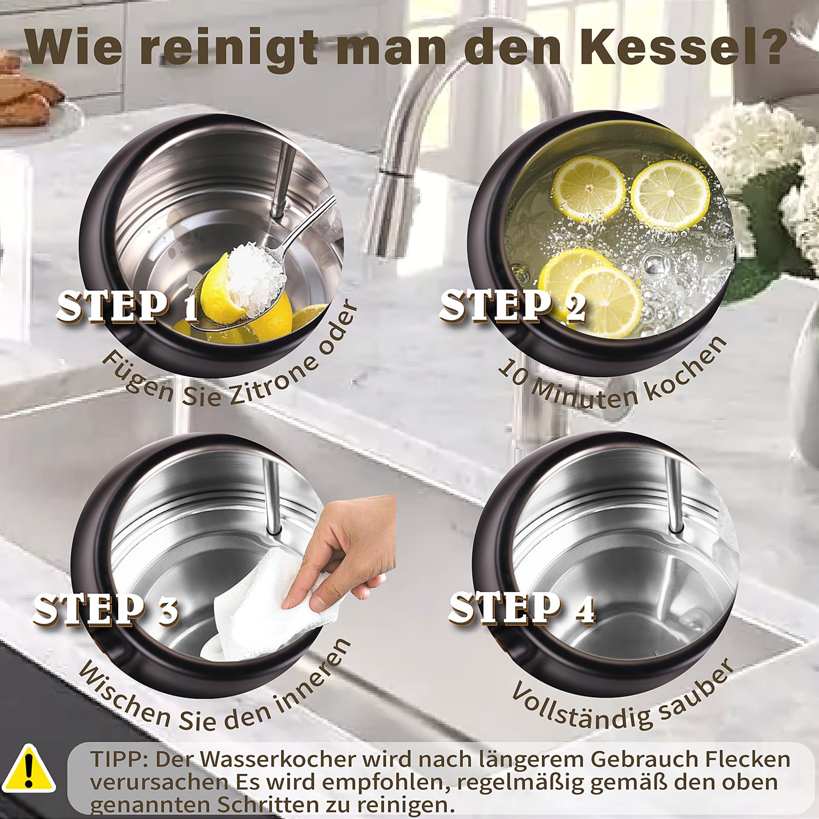 Retro-Wasserkocher, 1,7 l Edelstahl-Teekessel mit Großer Temperaturanzeige, 2200W Schnell Aufheizender Heißwasserboiler mit LED-Indikator (schwarz)