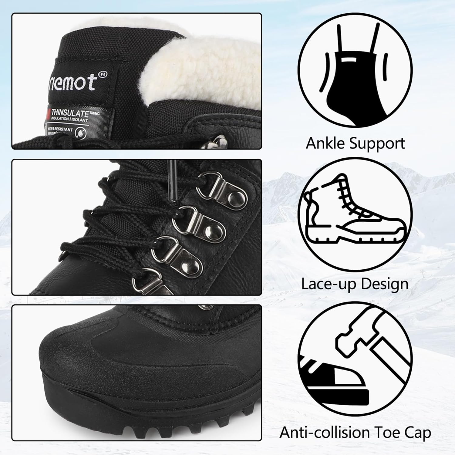 riemot Women's Men's Winter Snow Boots Waterproof Outdoor Boot Comfortable Anti-slip Warm Fur Collar Shoe for Hiking Walking Camping Lace-up Shoes US 5-14 - Image 6