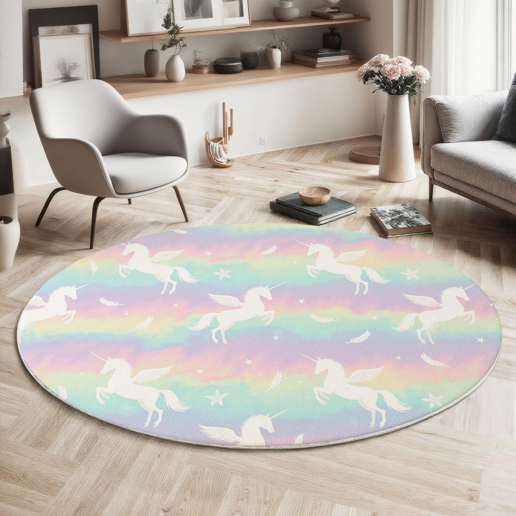 Tapis rond poil bas lavable 100cm moelleux décoration de salle d'étude
