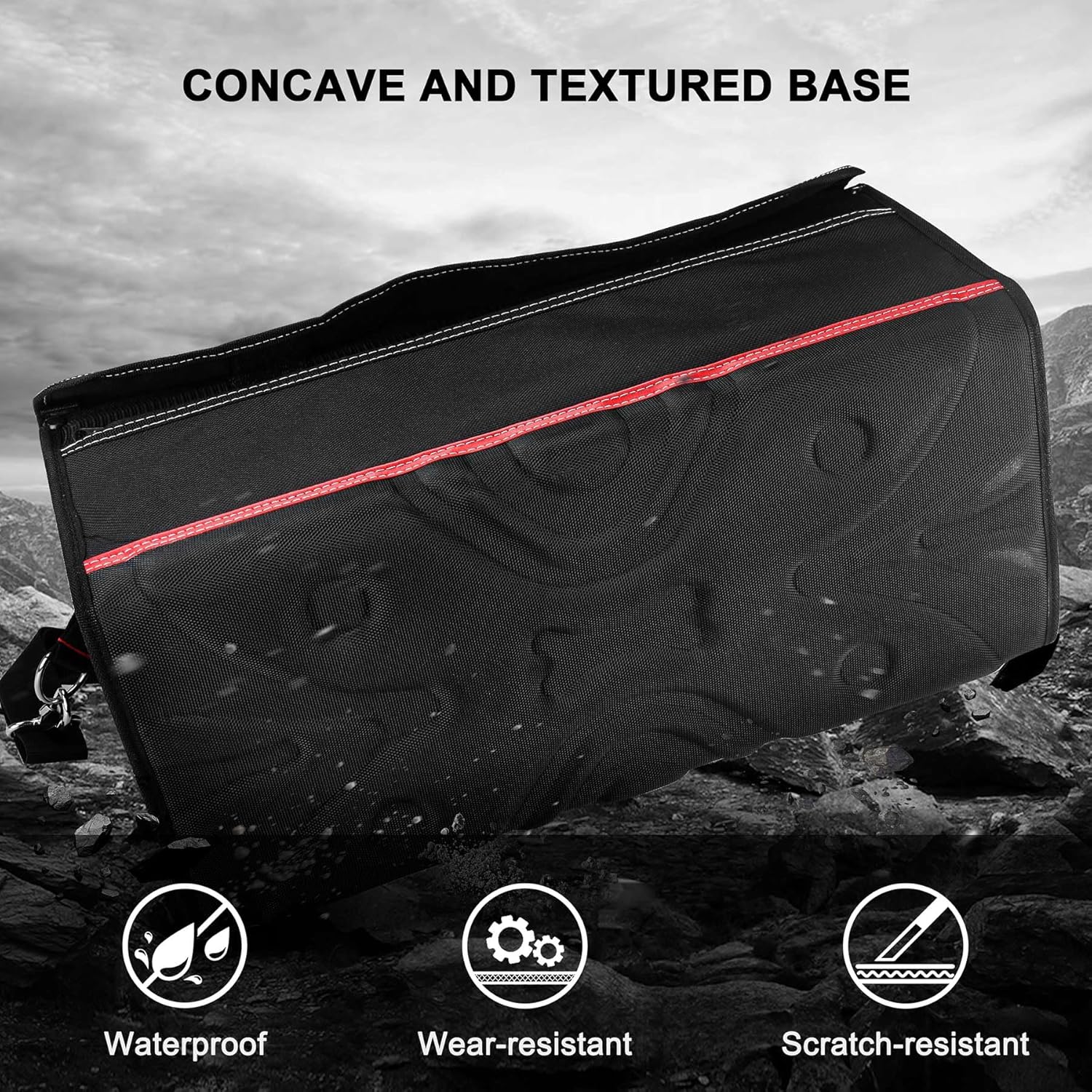 HAUTMEC 20" Heavy-Duty Tool Tote Bag with Waterproof Clear Cover, Open Top Large Tool Bag with Rotating Handle, Rigid Frame, Wear-Resistant Hard Base & Padded Shoulder Strap – HT0296 - Image 5