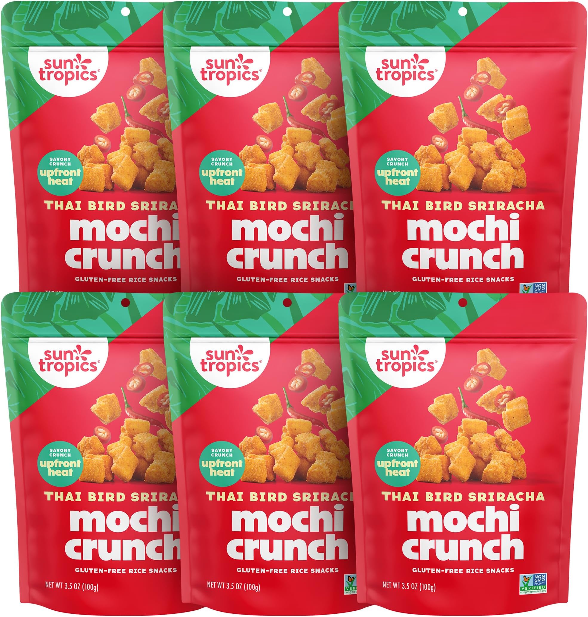 Mochi Snack Bites, Thai Bird Sriracha Flavor- 3.5 oz (6 Pack)| Crispy Spicy Mochi Bites, Rice Nuggets | Mochi Puff Rice Crackers- Gluten Free & Dairy Free- No MSG Added | Asian Rice Snacks