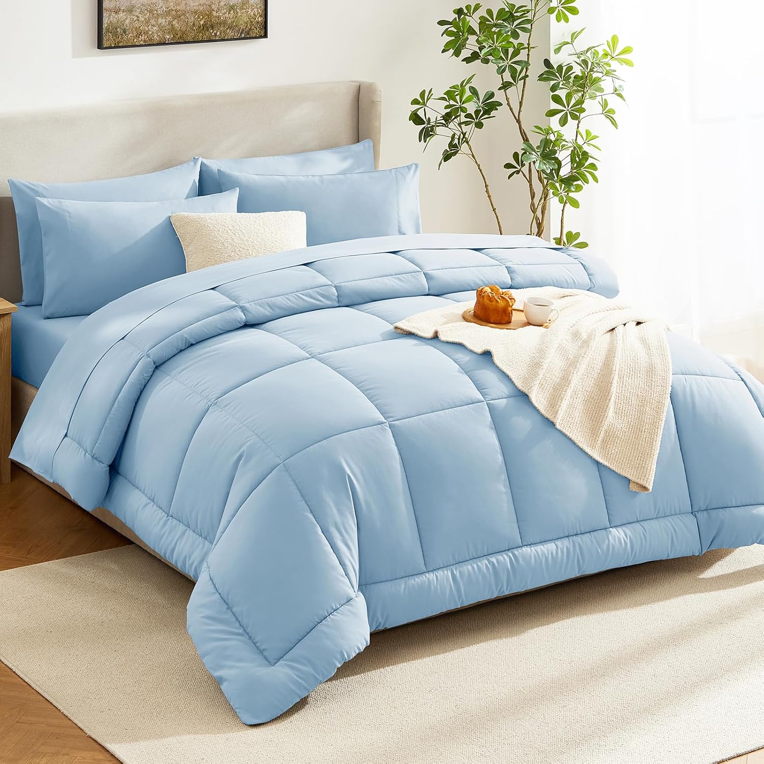 CozyLux Twin XL Comforter Set, Baby Blue 5-Piece - Image 7