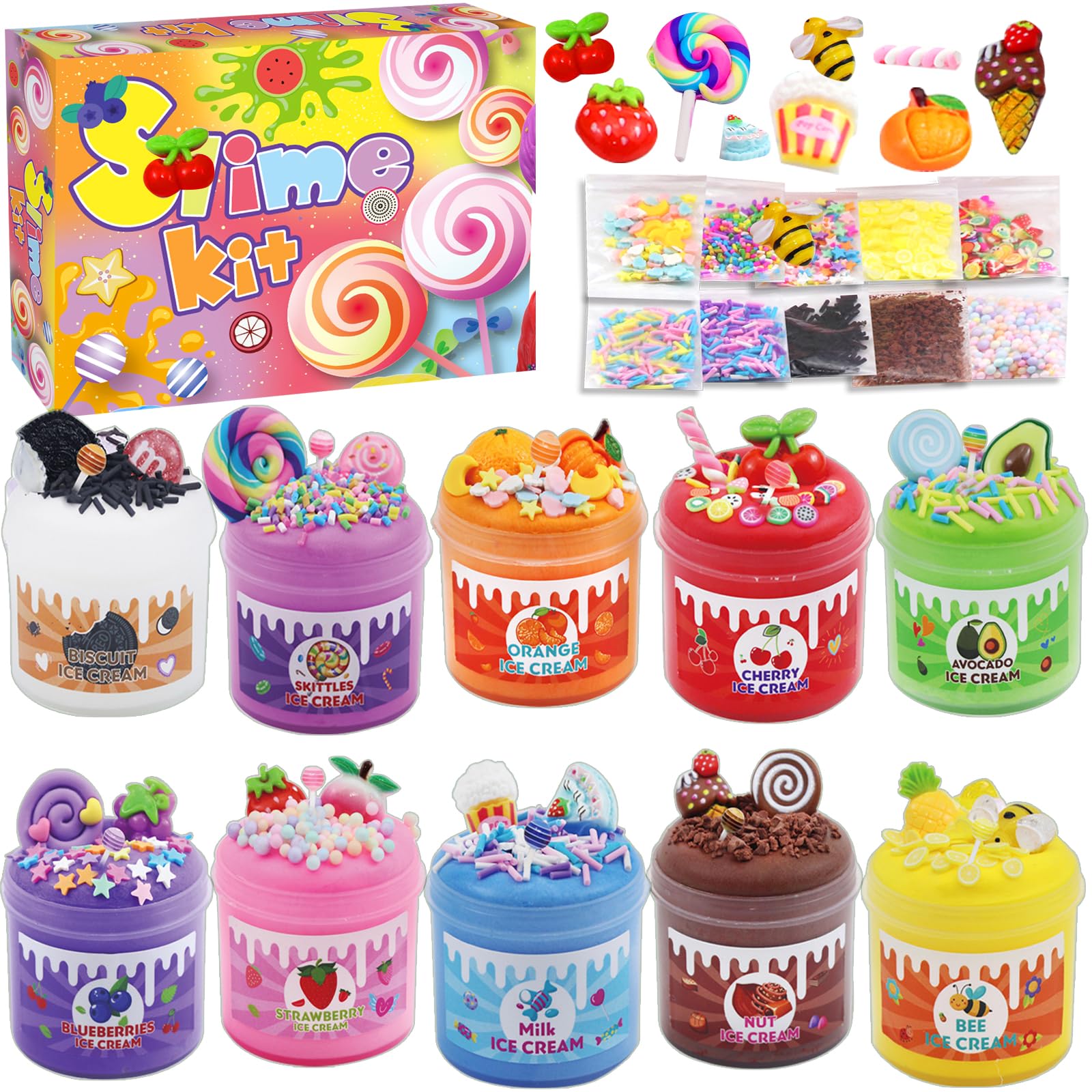 Set slim pour enfants, kit de bricolage jouet anti-stress, slime doux avec 30 accessoires, super élastique et non collant, bonbonnières de fête