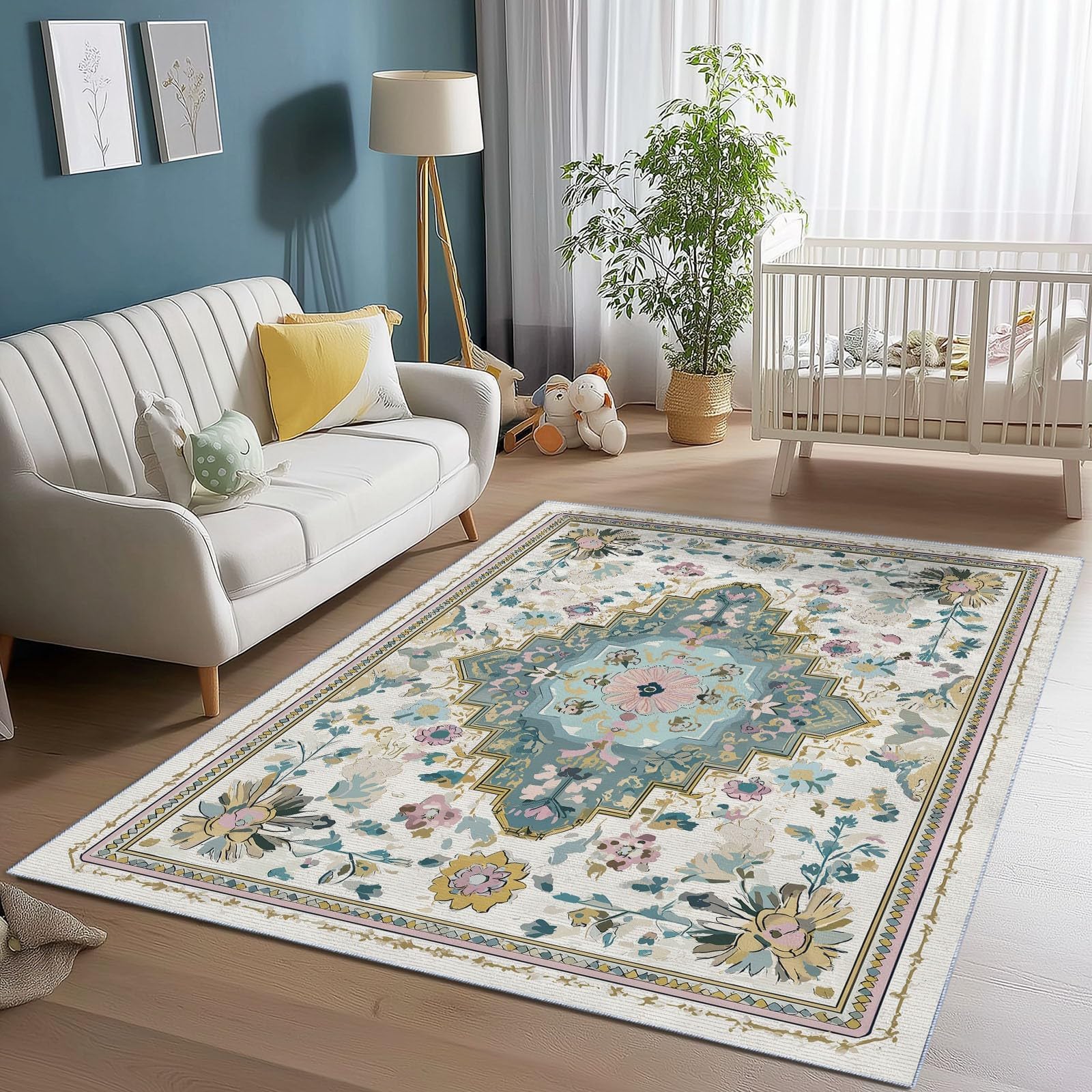 Tapis lavable géométrique 60x200 cm tapis vintage beige de salon