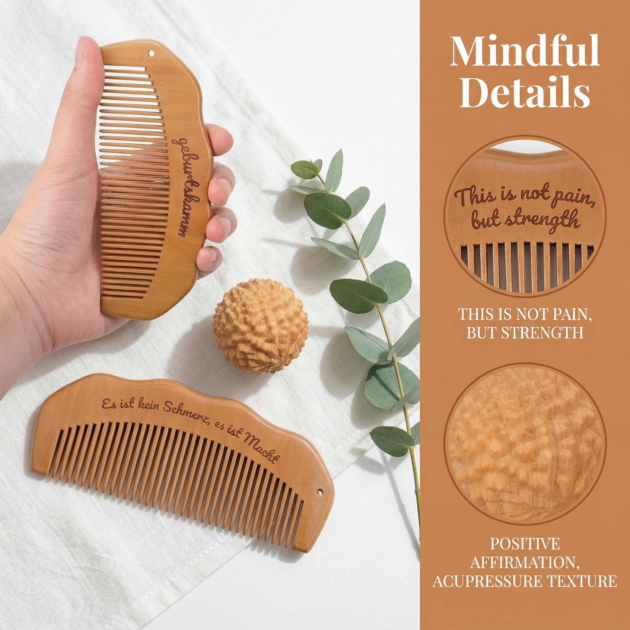Geburtskamm Wehenkamm mit Massageball Set, zur Schmerzlinderung bei der Geburt, Geschenk für Schwangere & Wochenbett Essentials-Geschenkidee für werdende Mütter,Ideales Postpartum Essentials
