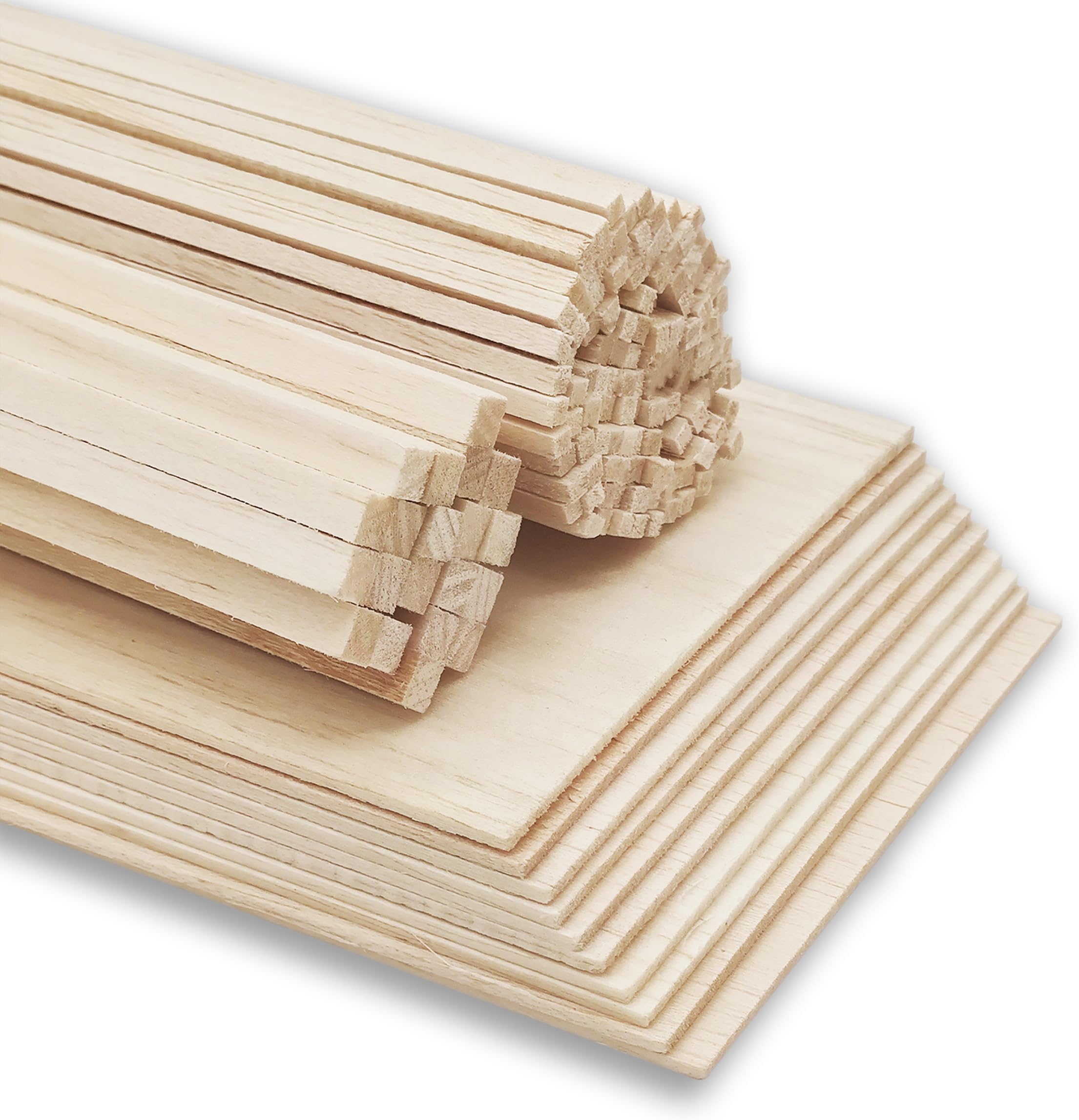 Menkxi 20 Pieces Basswood Boards Total 185 Pieces Balsa Wood Sticks Hardwood Square